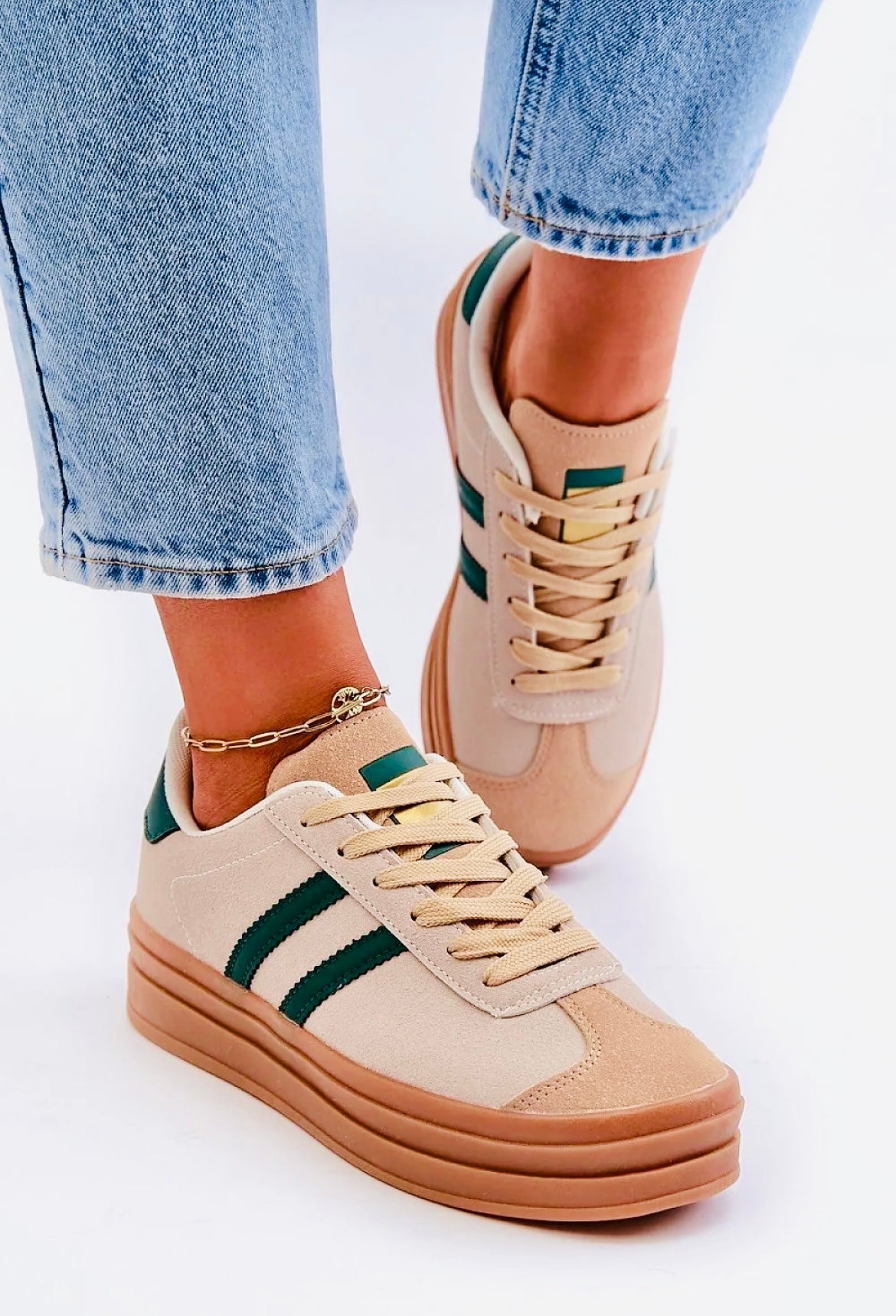 Baskets Céline beige & vert