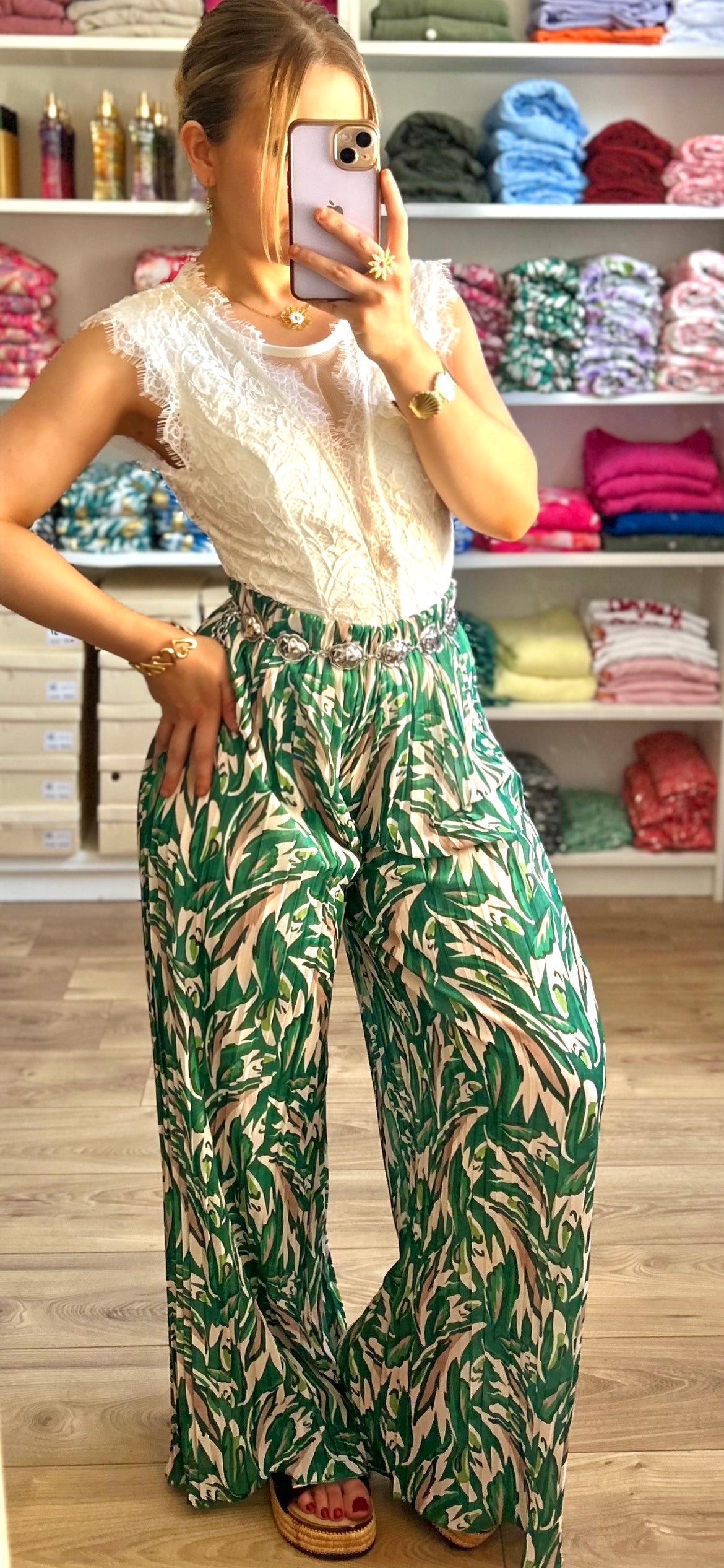 Pantalon Yumi à motifs vert