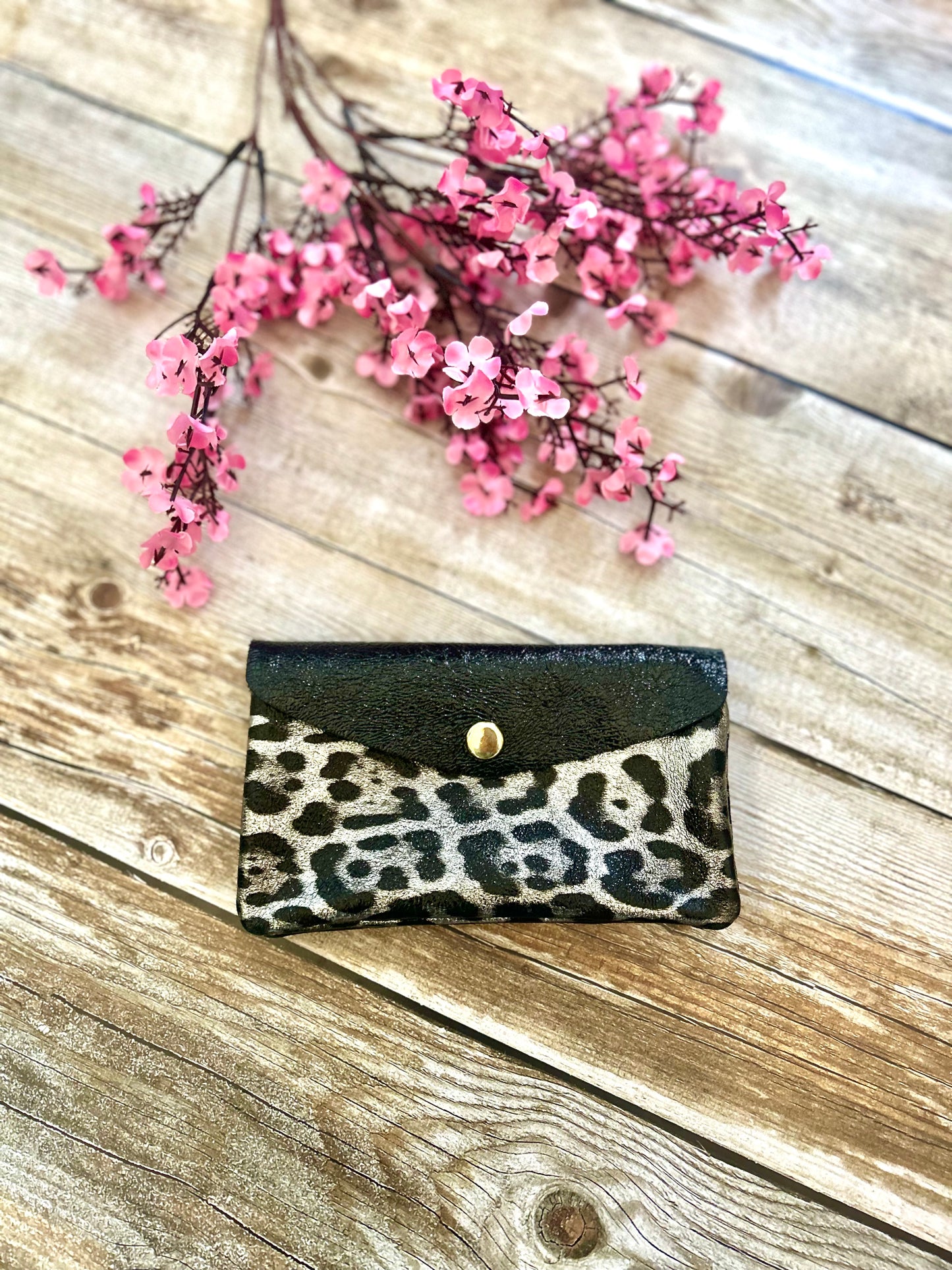 Porte-monnaie June Léopard Argenté Noir (100% cuir)