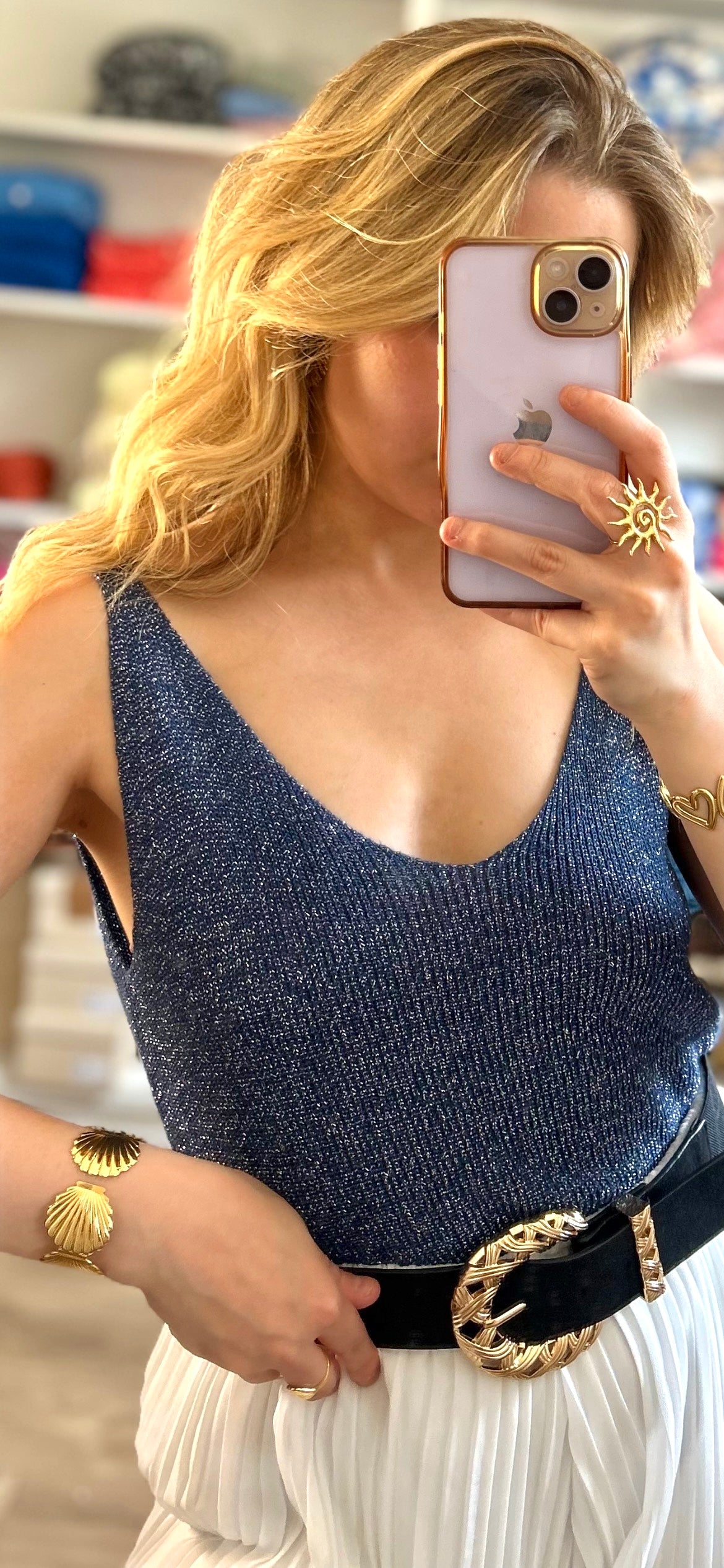 Top Paillettes Sienna Bleu Foncé