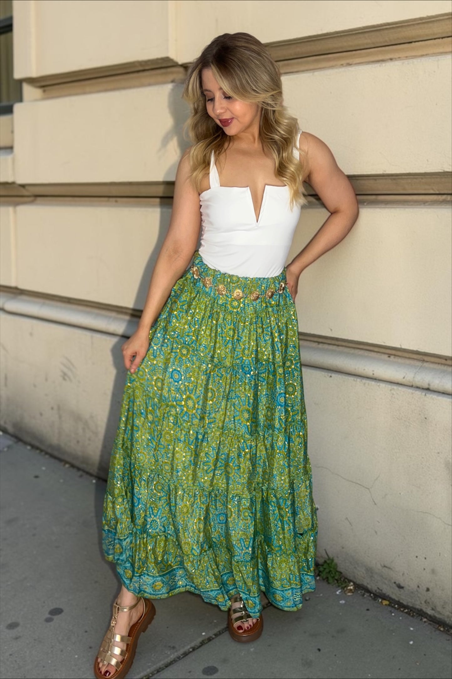 Robe/Jupe Longue Bohème Indie Vert d’Eau