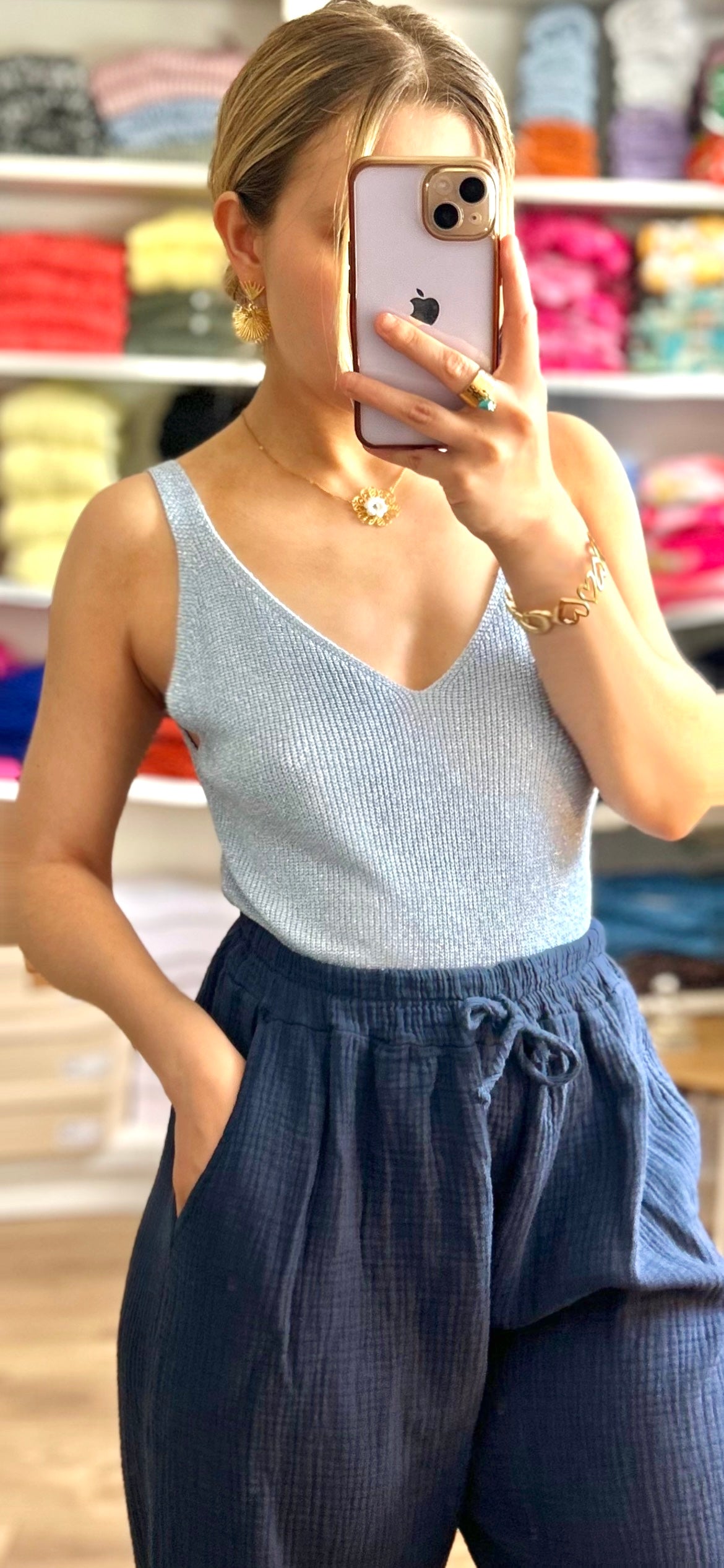 Top Paillettes Sienna Bleu Clair
