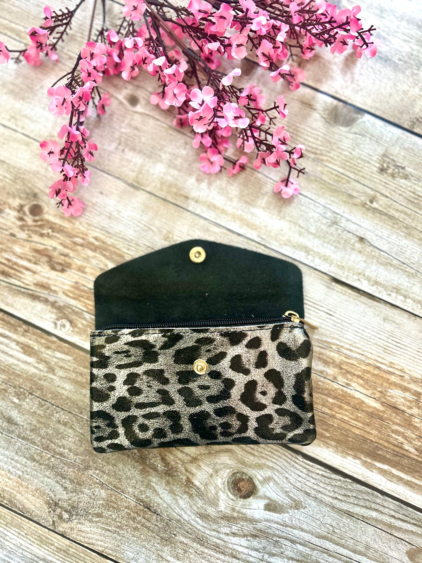 Porte-monnaie June Léopard Argenté Noir (100% cuir)