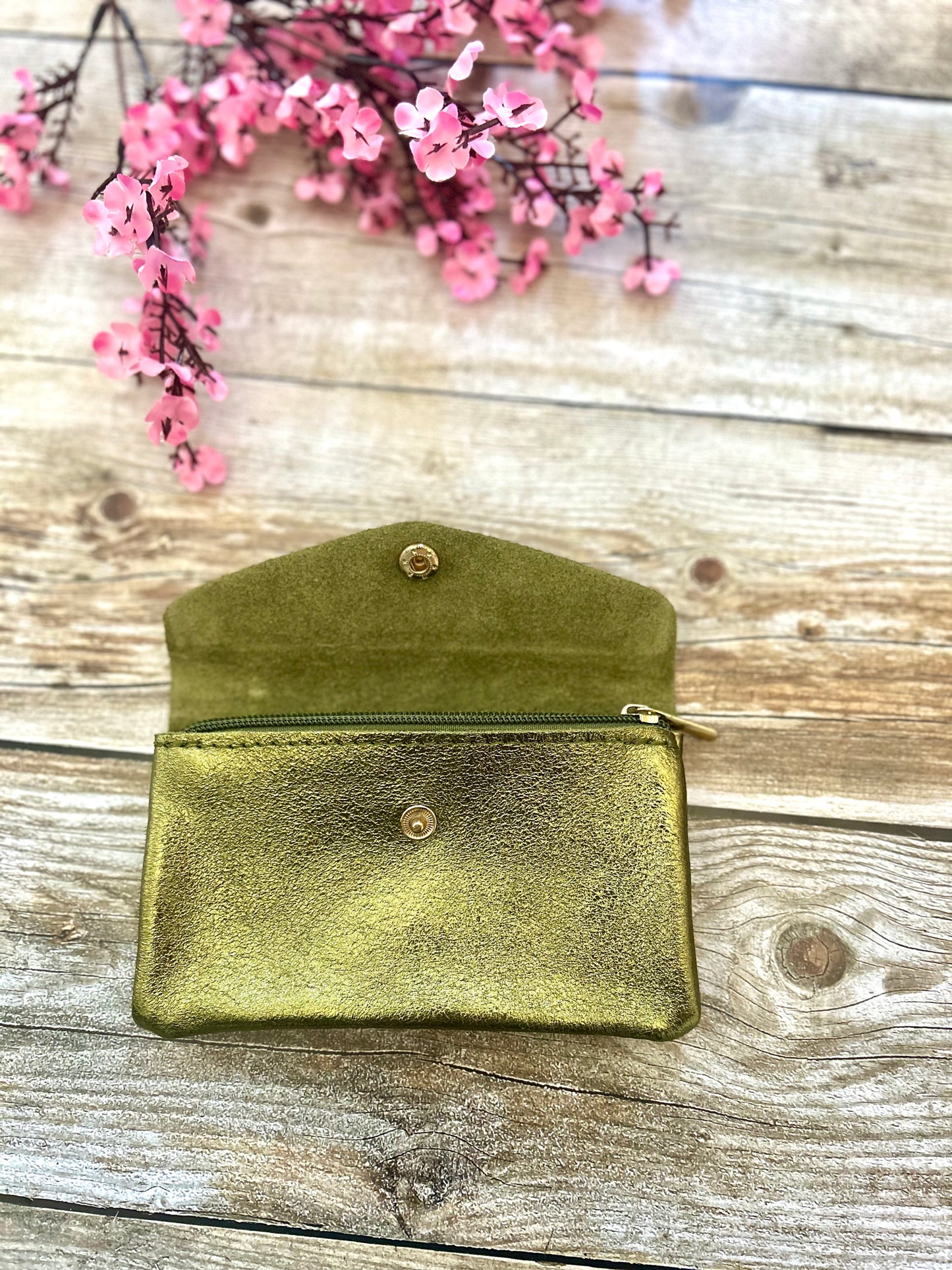 Porte-monnaie June Vert Olive (100% cuir)