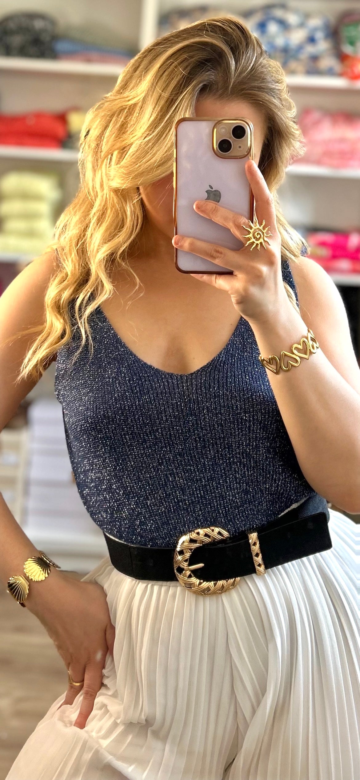 Top Paillettes Sienna Bleu Foncé