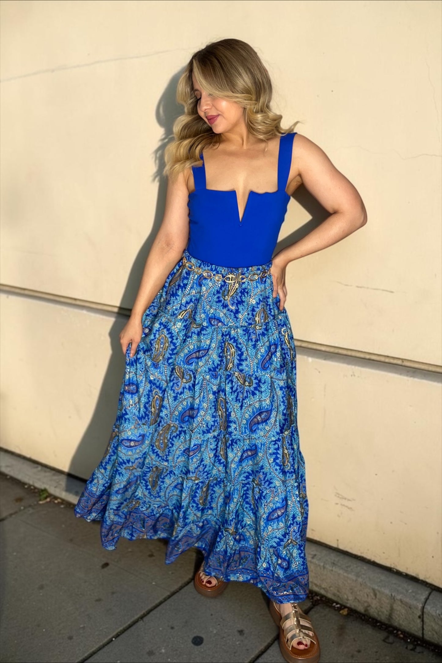 Robe/Jupe Longue Bohème Indie Bleu Roi