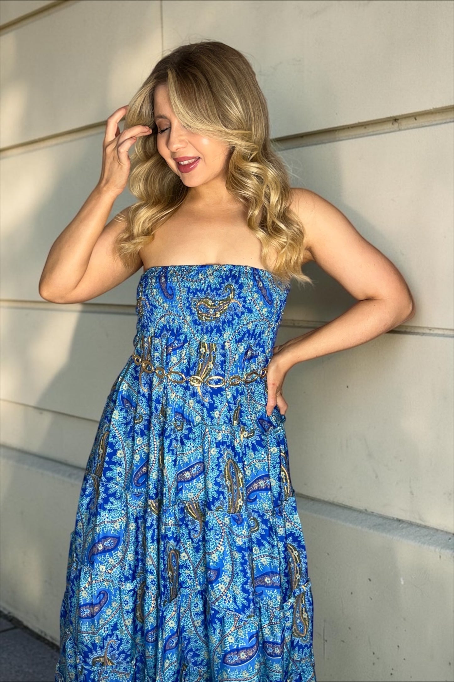 Robe/Jupe Longue Bohème Indie Bleu Roi