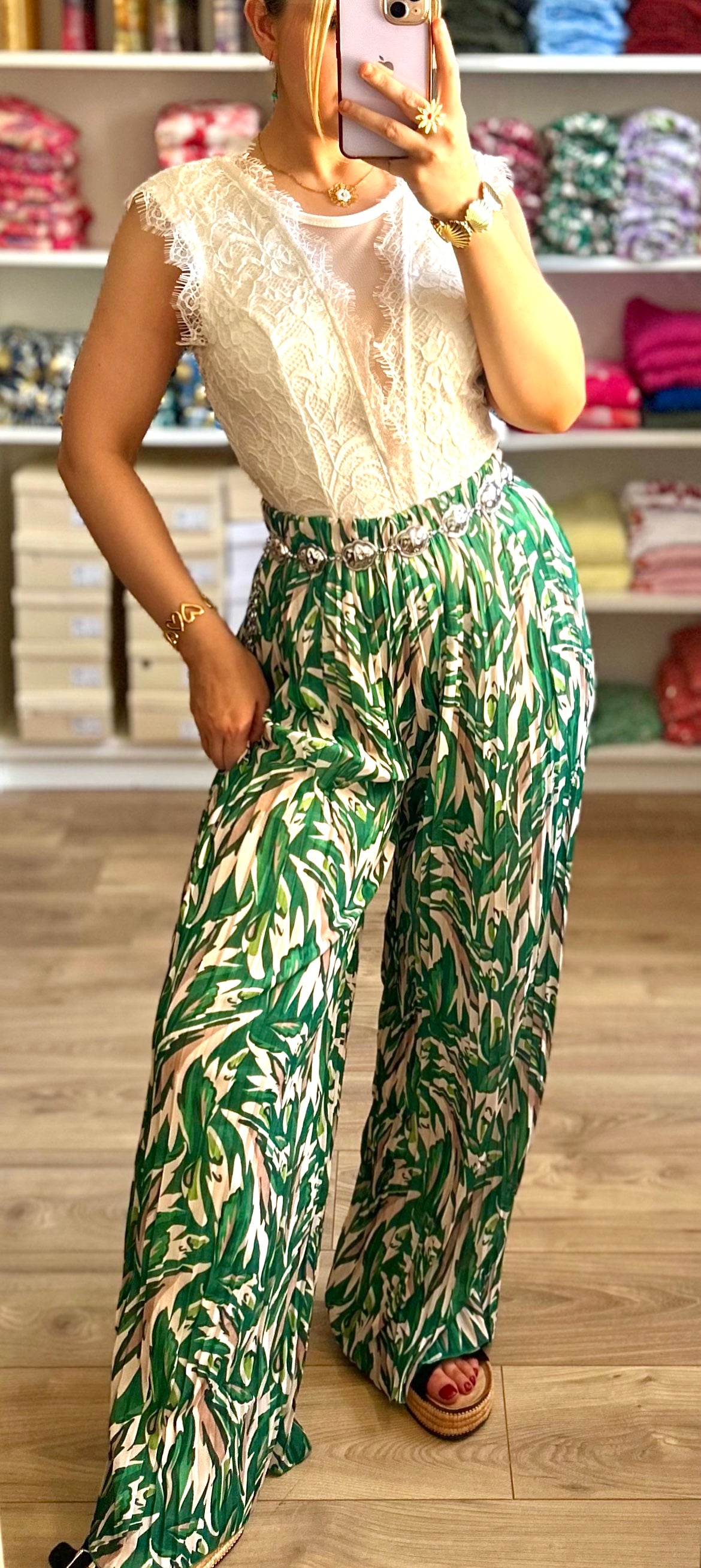 Pantalon Yumi à motifs vert