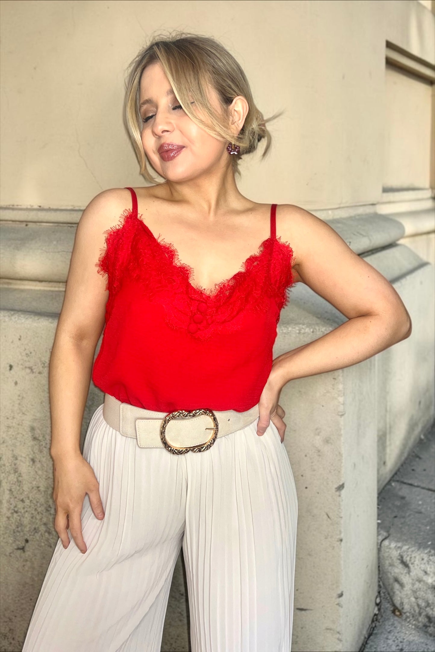 Débardeur Dentelle Mona Rouge