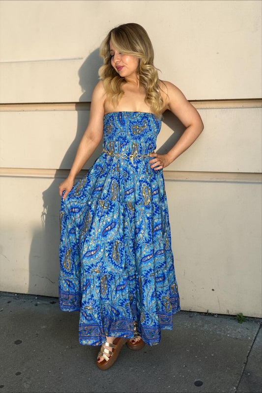 Robe/Jupe Longue Bohème Indie Bleu Roi