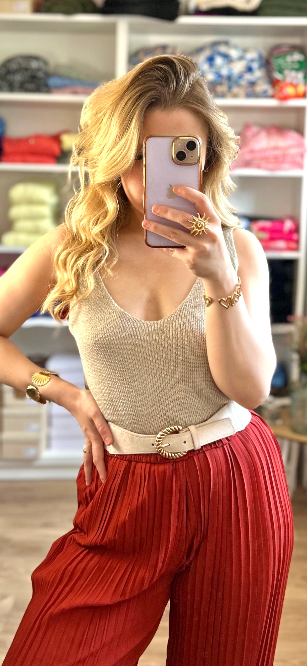 Top Paillettes Sienna Beige Doré