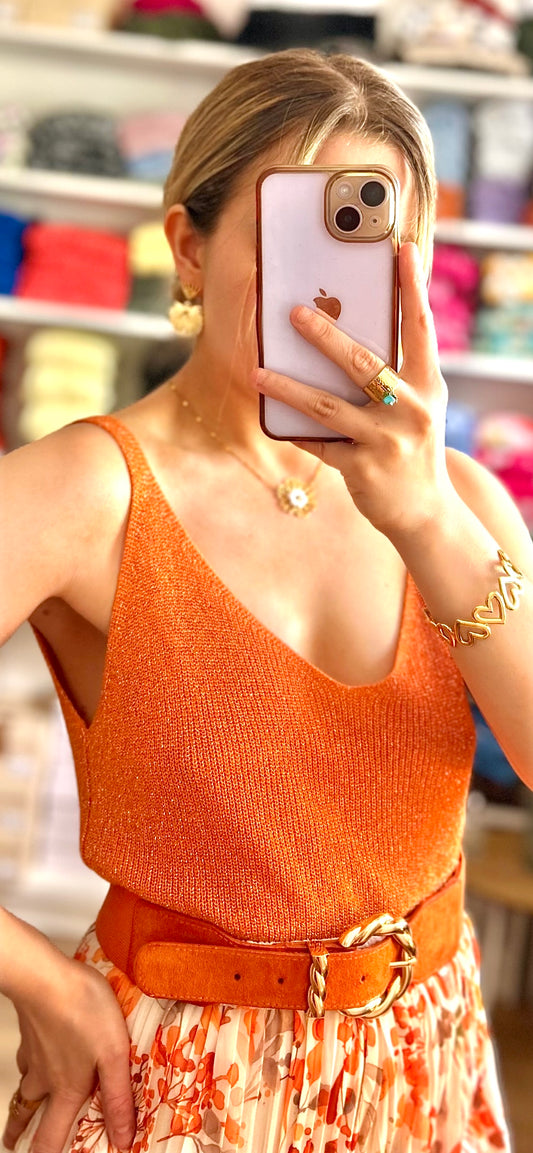 Top Paillettes Sienna Orange