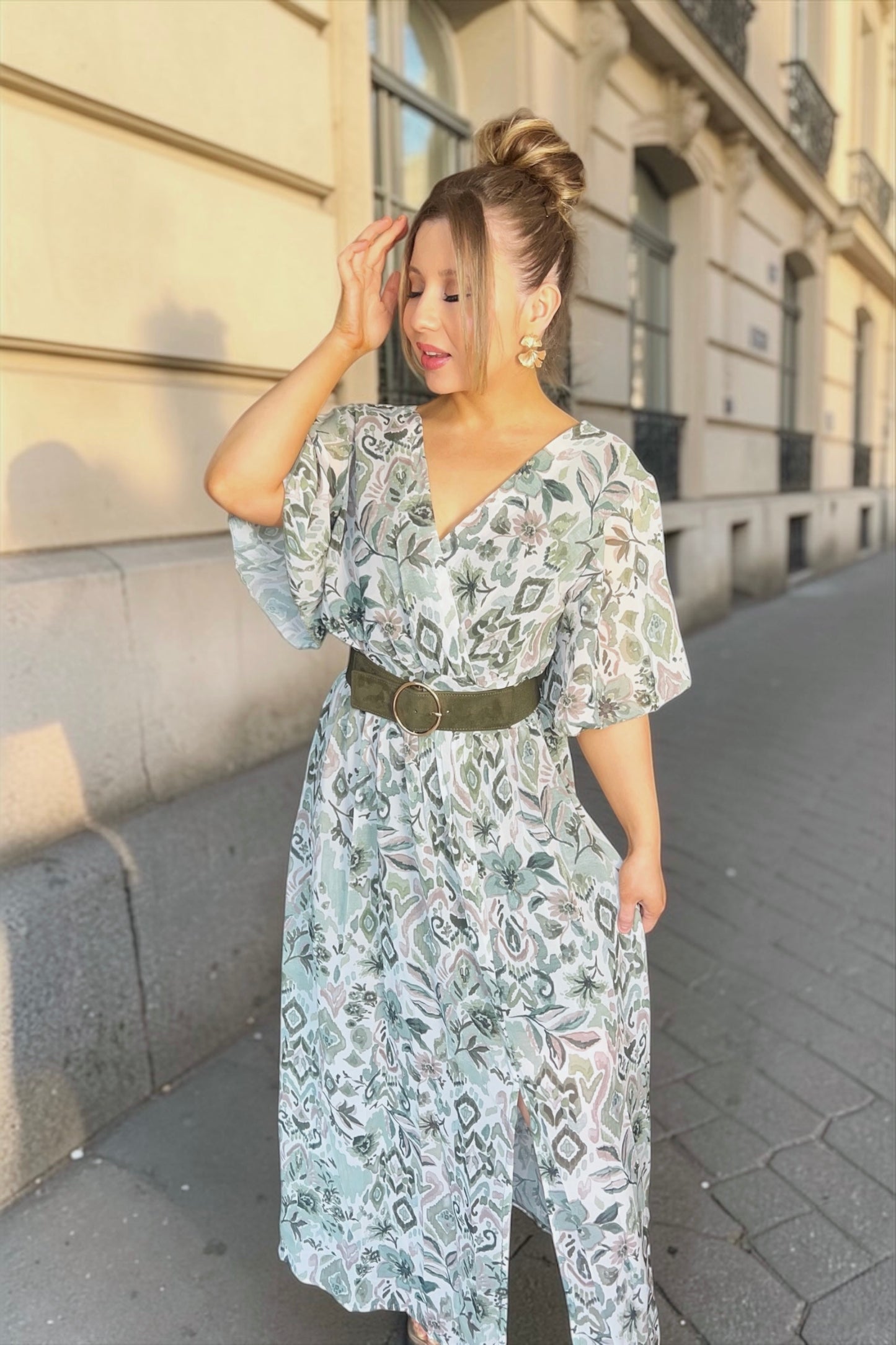 Robe Soline Fleurs Kaki