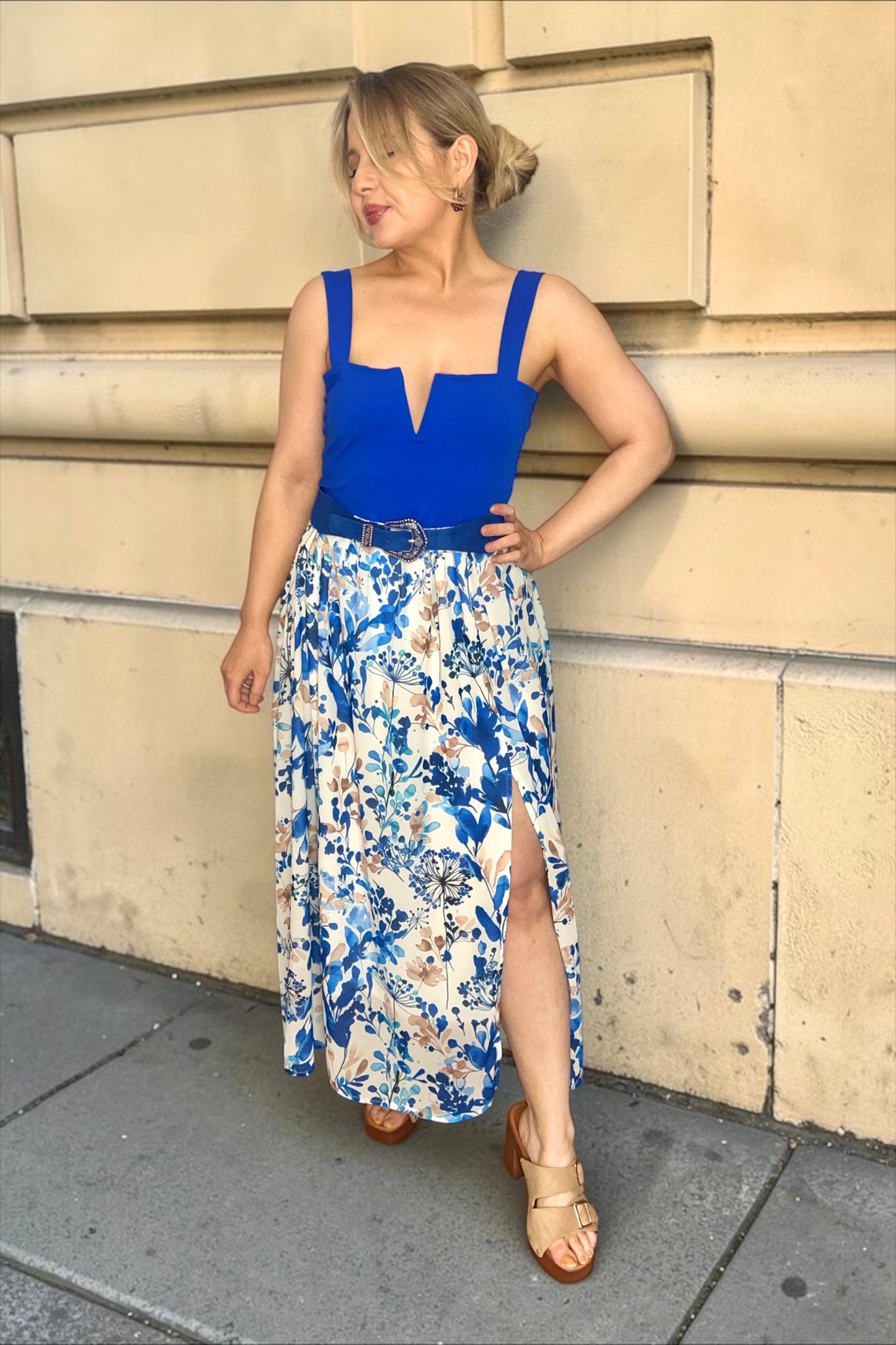 Jupe Longue Kali Fleurs Bleues