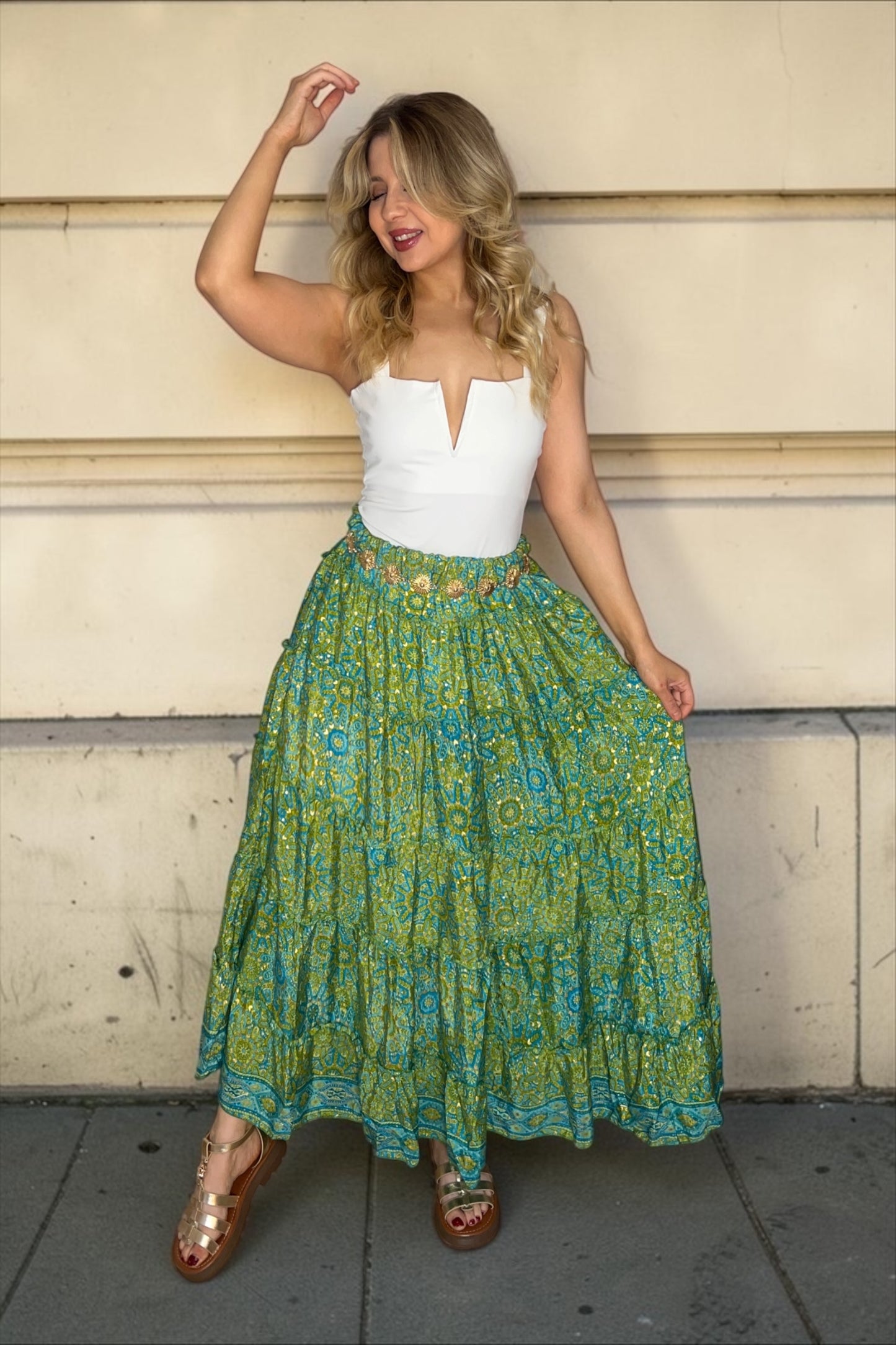 Robe/Jupe Longue Bohème Indie Vert d’Eau