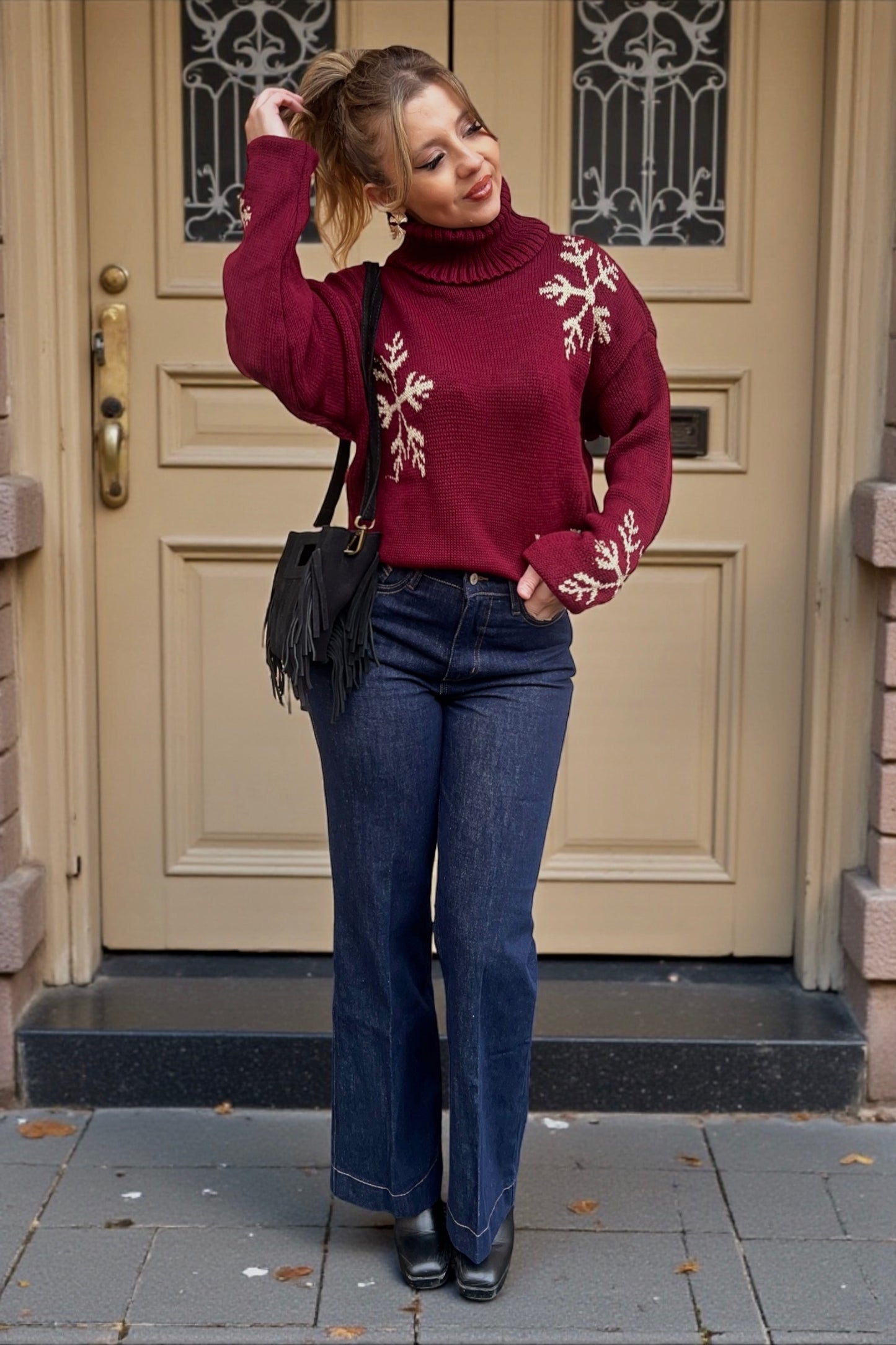 Pull Flocon Bordeaux