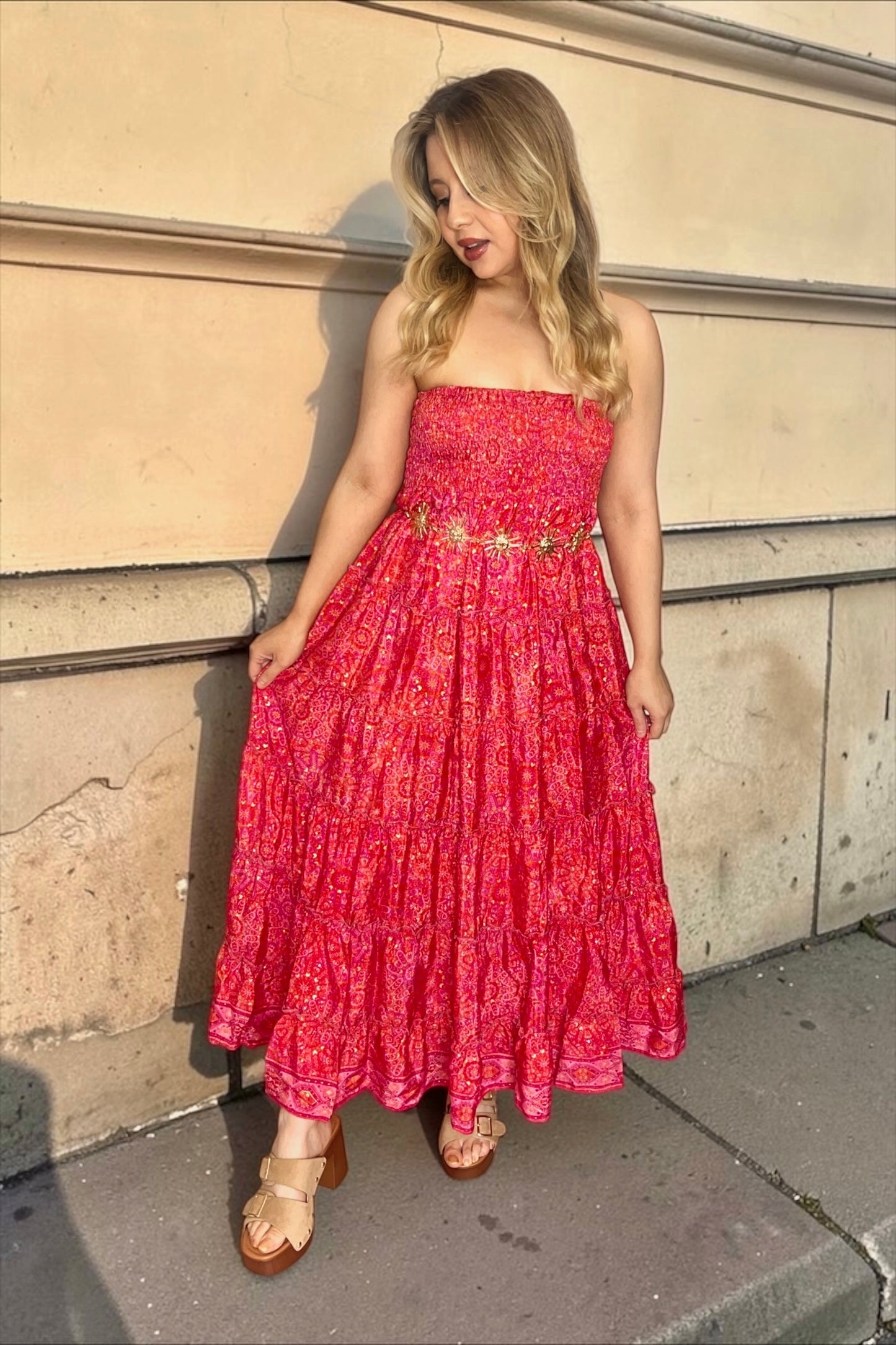Jupe Longue Bohème Indie Rouge Clair
