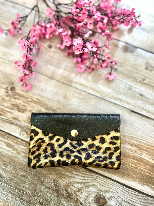 Porte-monnaie June Léopard Doré Noir (100% cuir)