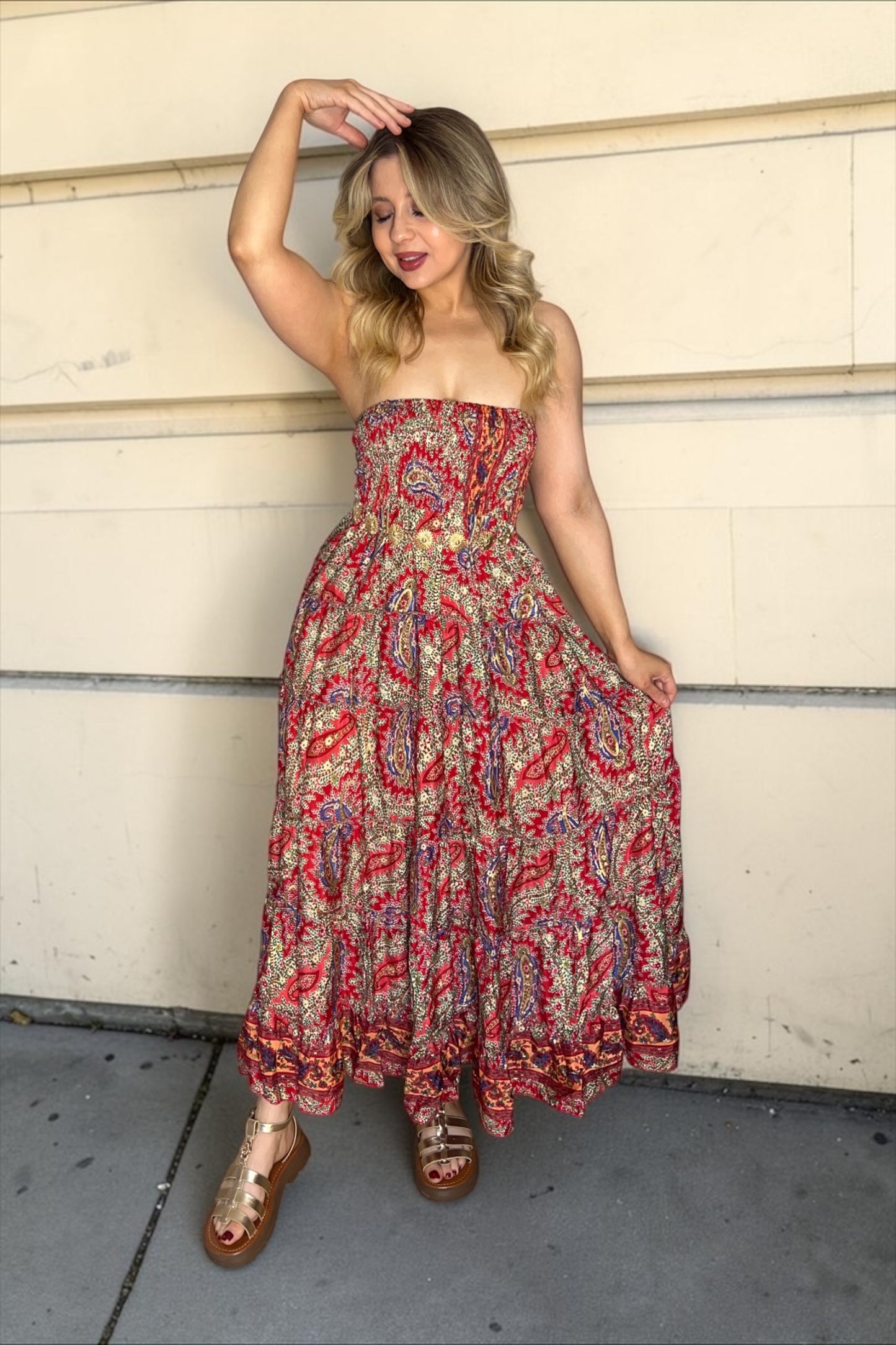 Robe/jupe Longue Bohème Indie Rouge