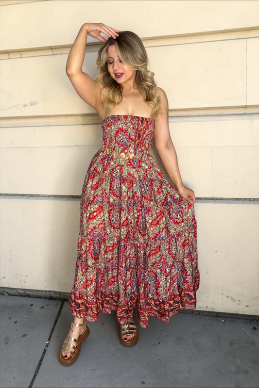 Robe/jupe Longue Bohème Indie Rouge