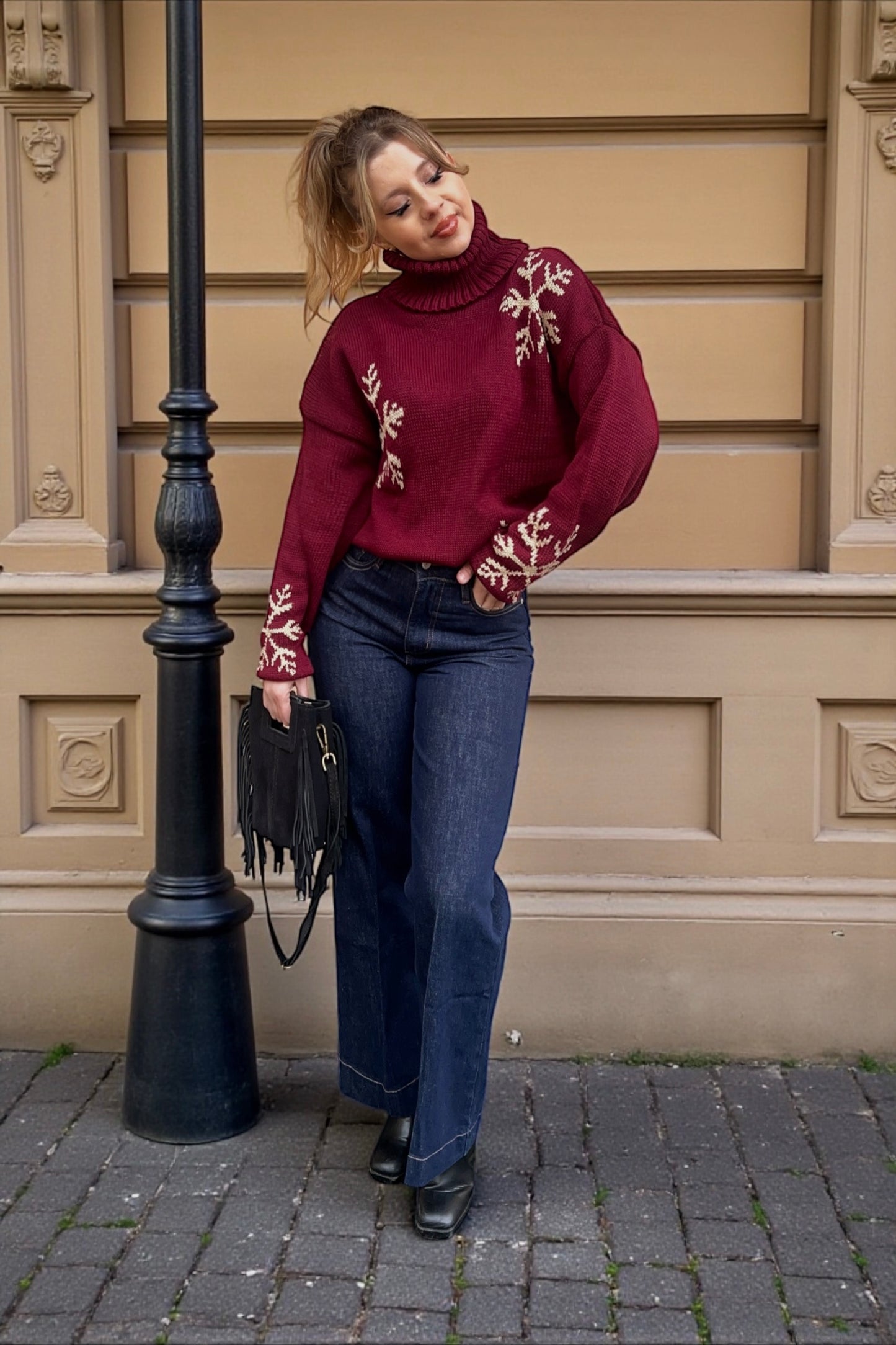Pull Flocon Bordeaux