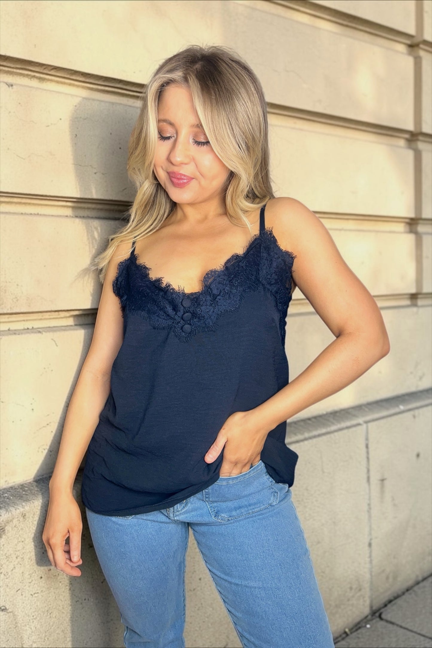 Débardeur Dentelle Mona Bleu Marine