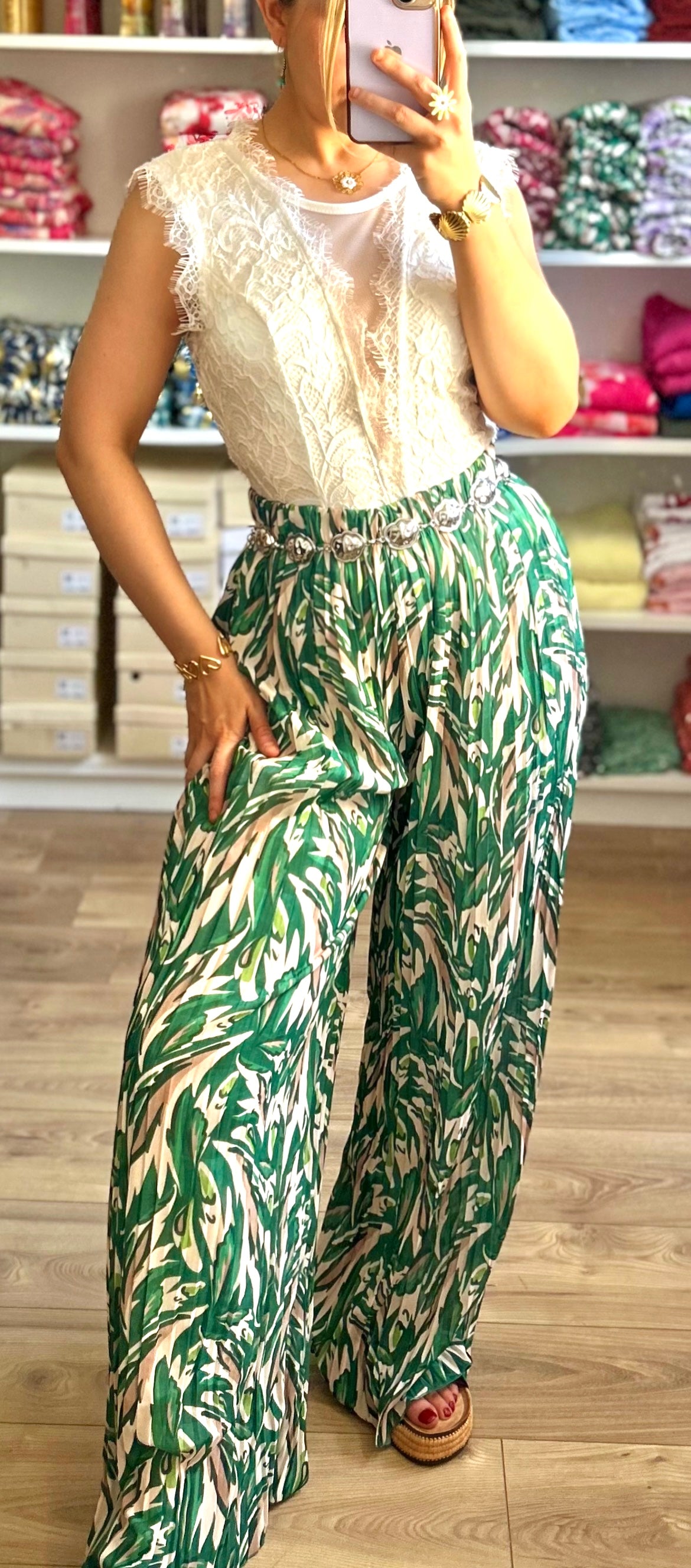 Pantalon Yumi à motifs vert