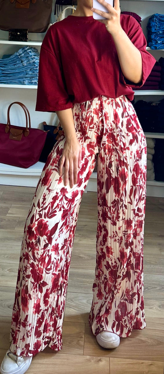 Pantalon Yumi à motifs Bordeaux