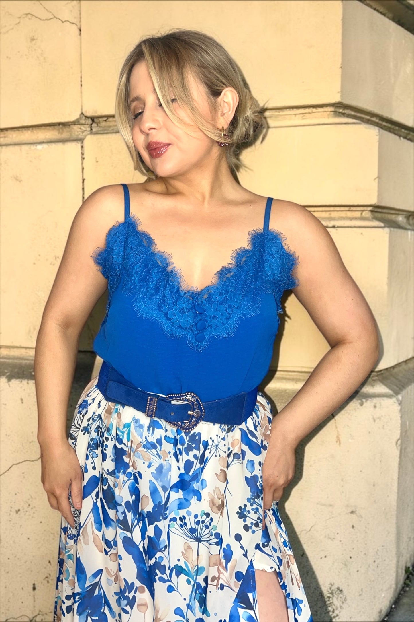 Débardeur Dentelle Mona Bleu Roi