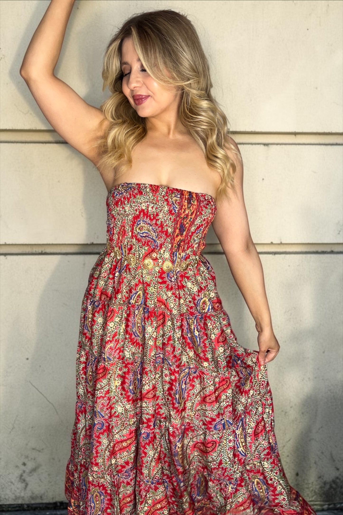Robe/jupe Longue Bohème Indie Rouge