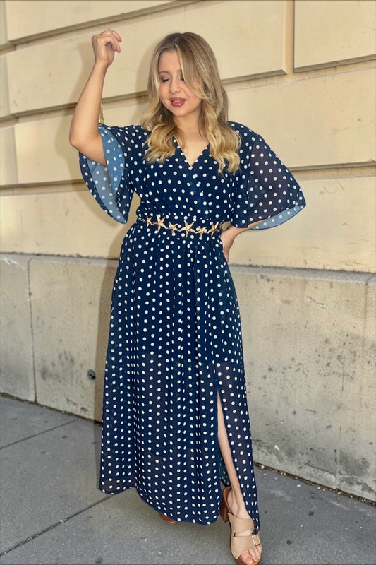 Robe Soline à Pois Bleu Marine