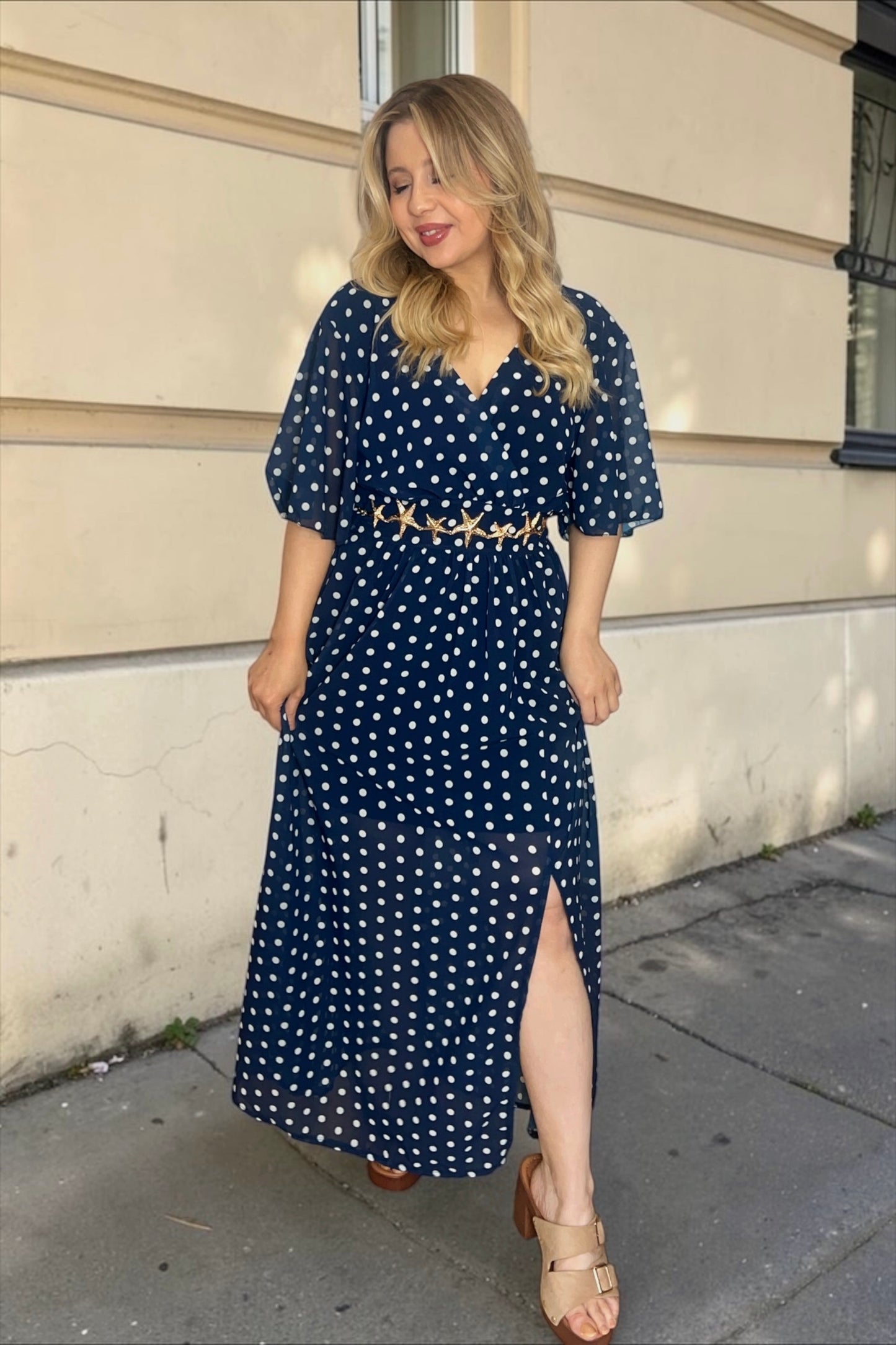 Robe Soline à Pois Bleu Marine