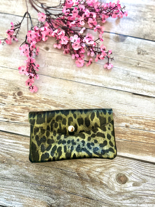 Porte-monnaie June Léopard Kaki (100% cuir)