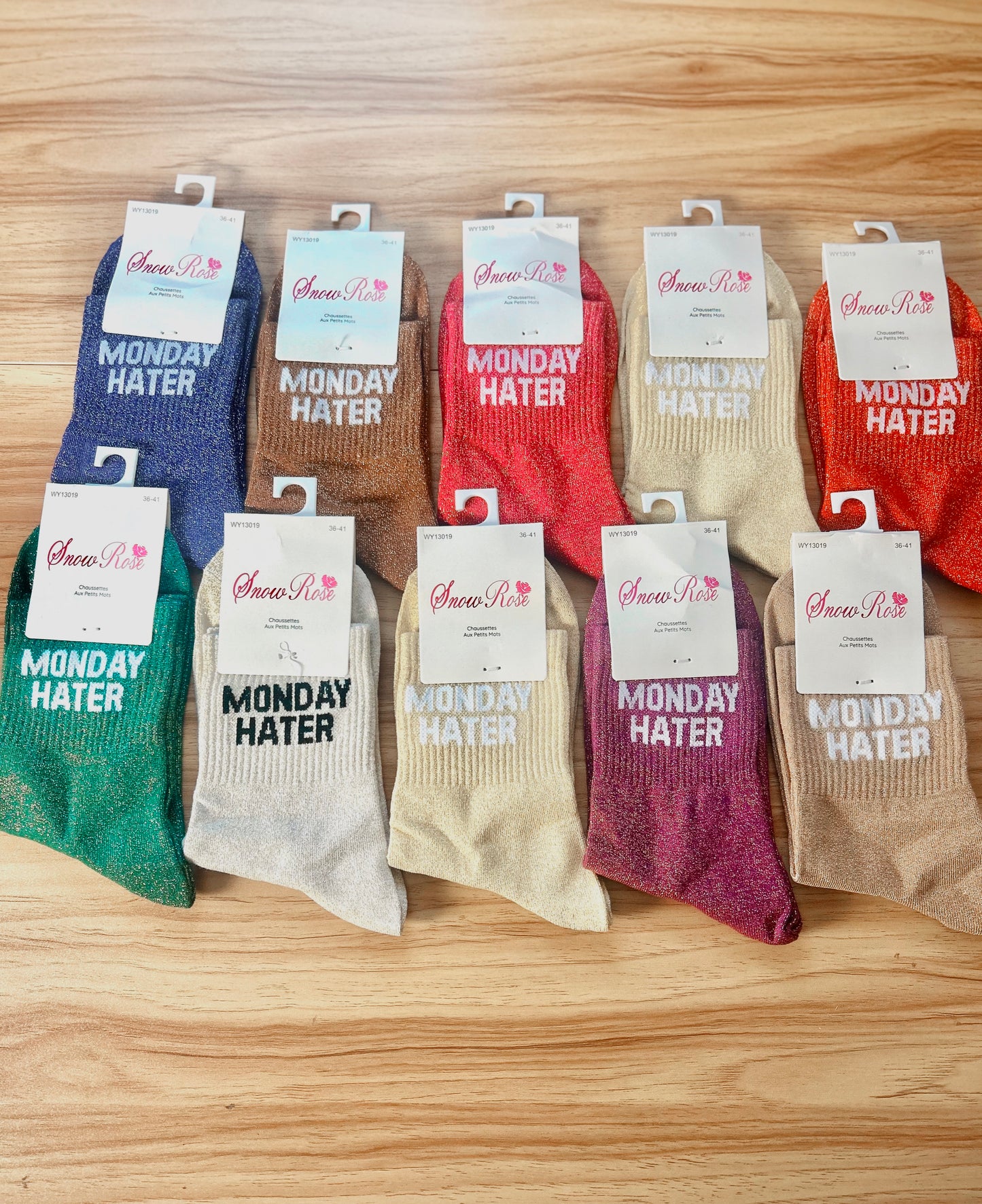 Chaussettes à paillettes « MONDAY HATER »