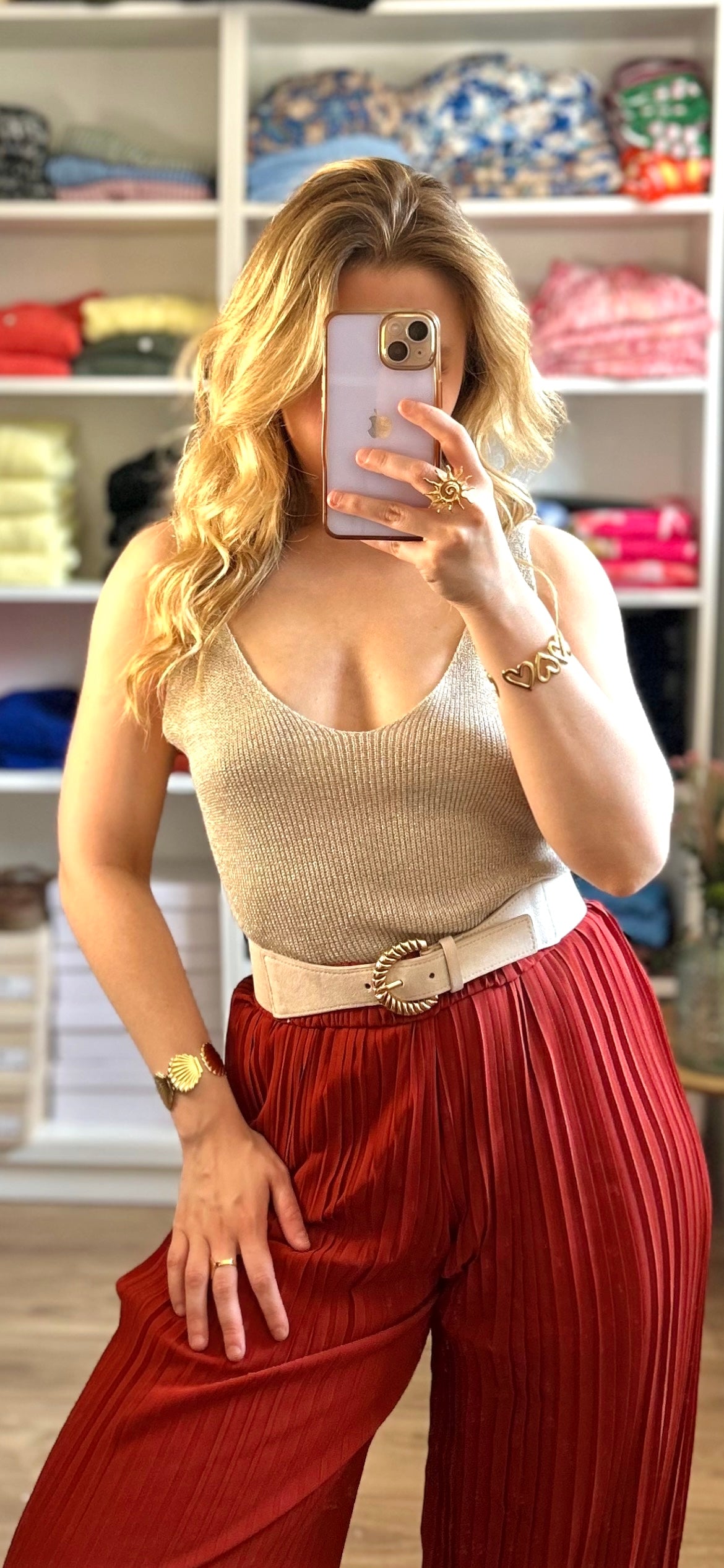 Top Paillettes Sienna Beige Doré