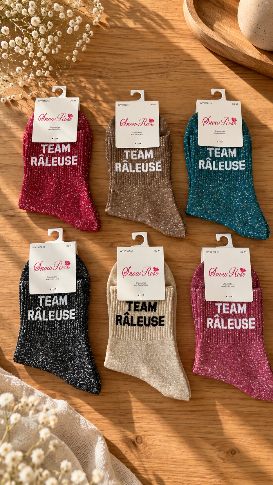 Chaussettes à paillettes «TEAM RÂLEUSE »