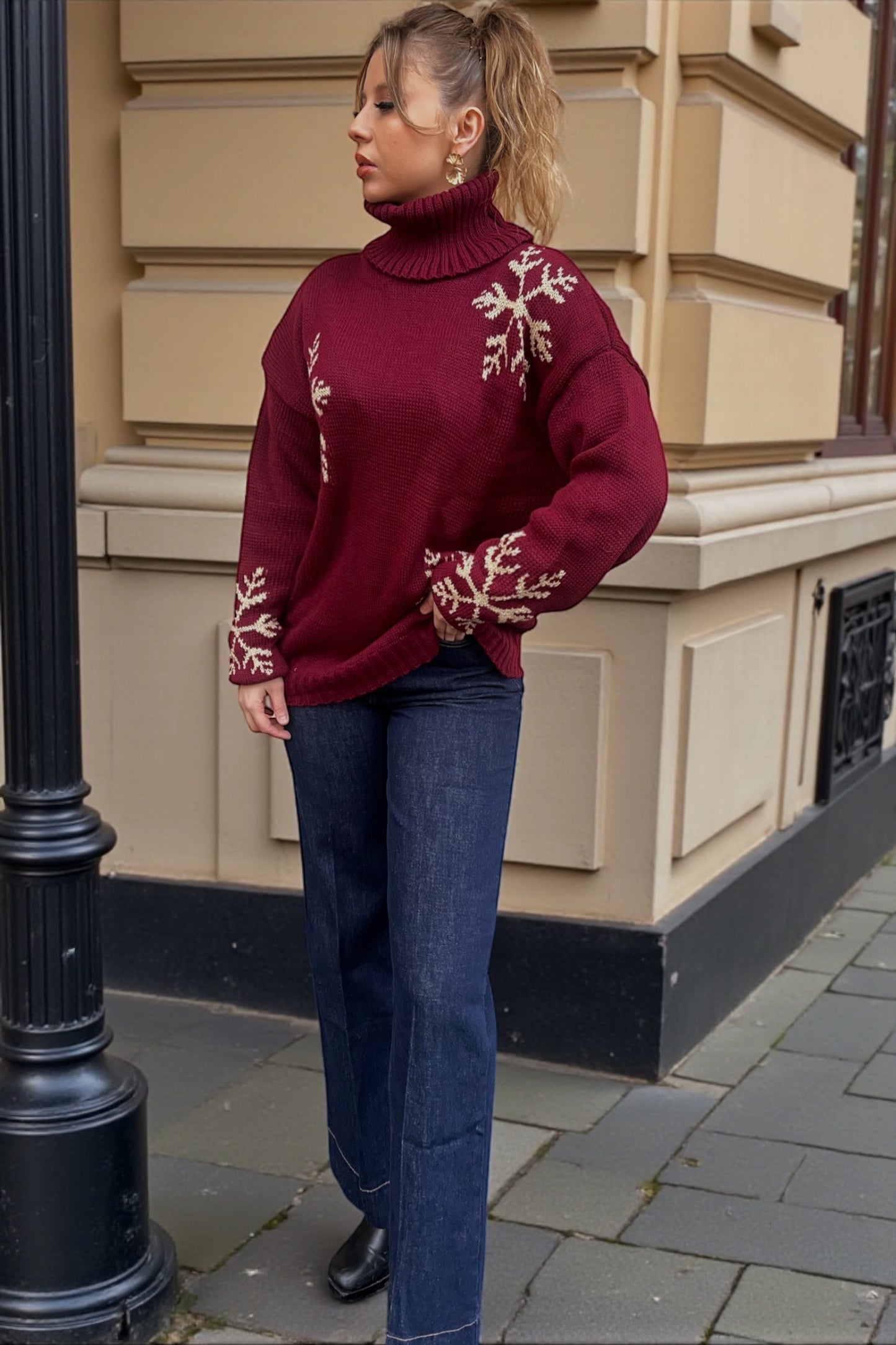 Pull Flocon Bordeaux