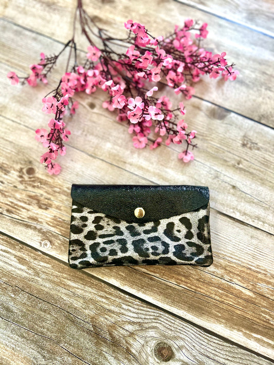Porte-monnaie June Léopard Argenté Noir (100% cuir)