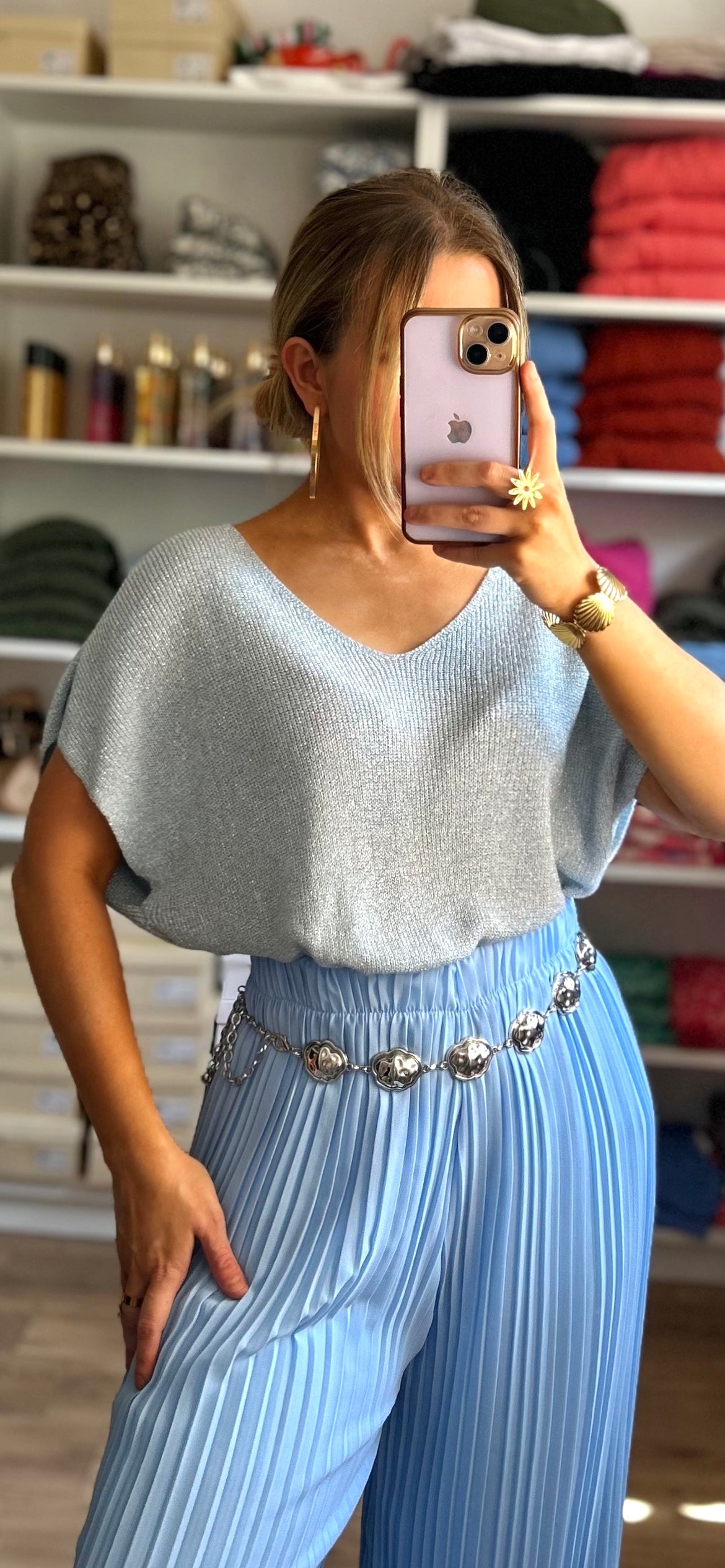 T-shirt Paillettes Astra Bleu Ciel