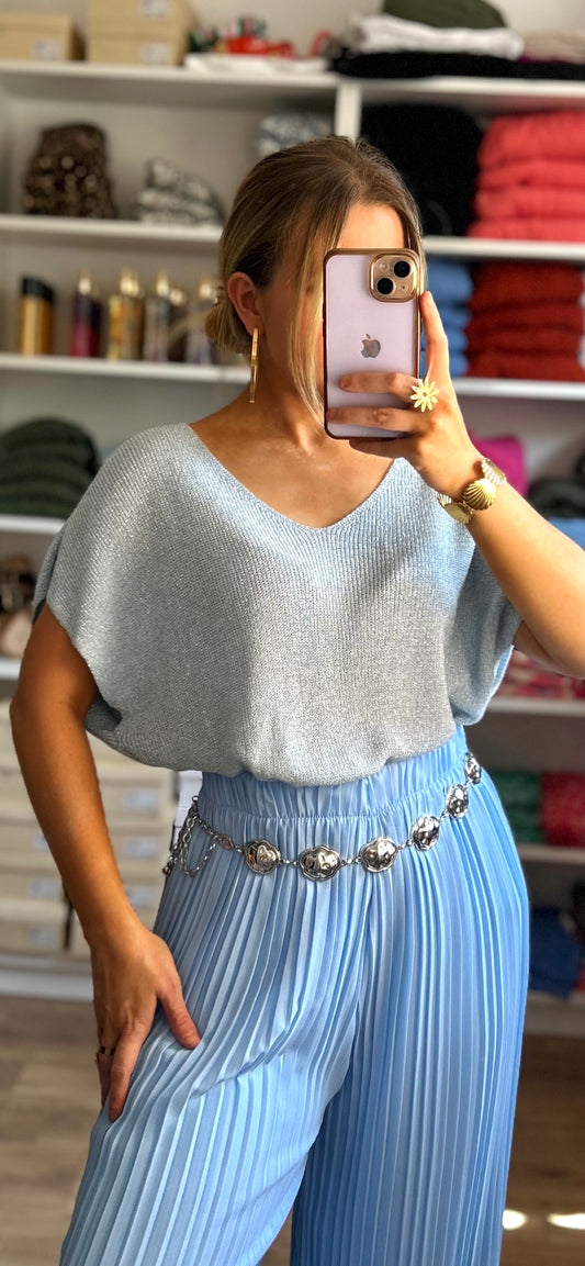 T-shirt Paillettes Astra Bleu Ciel