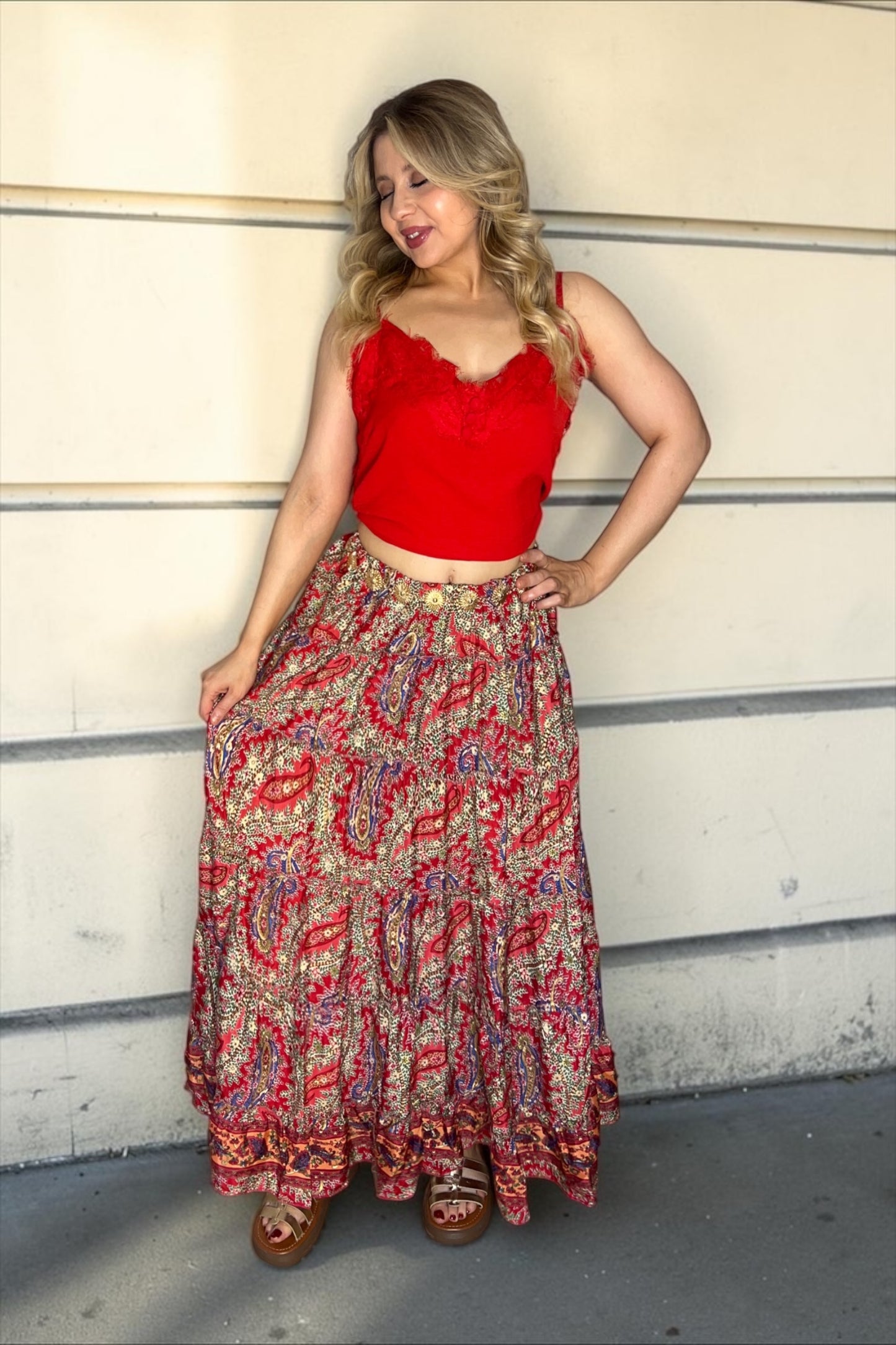 Robe/jupe Longue Bohème Indie Rouge