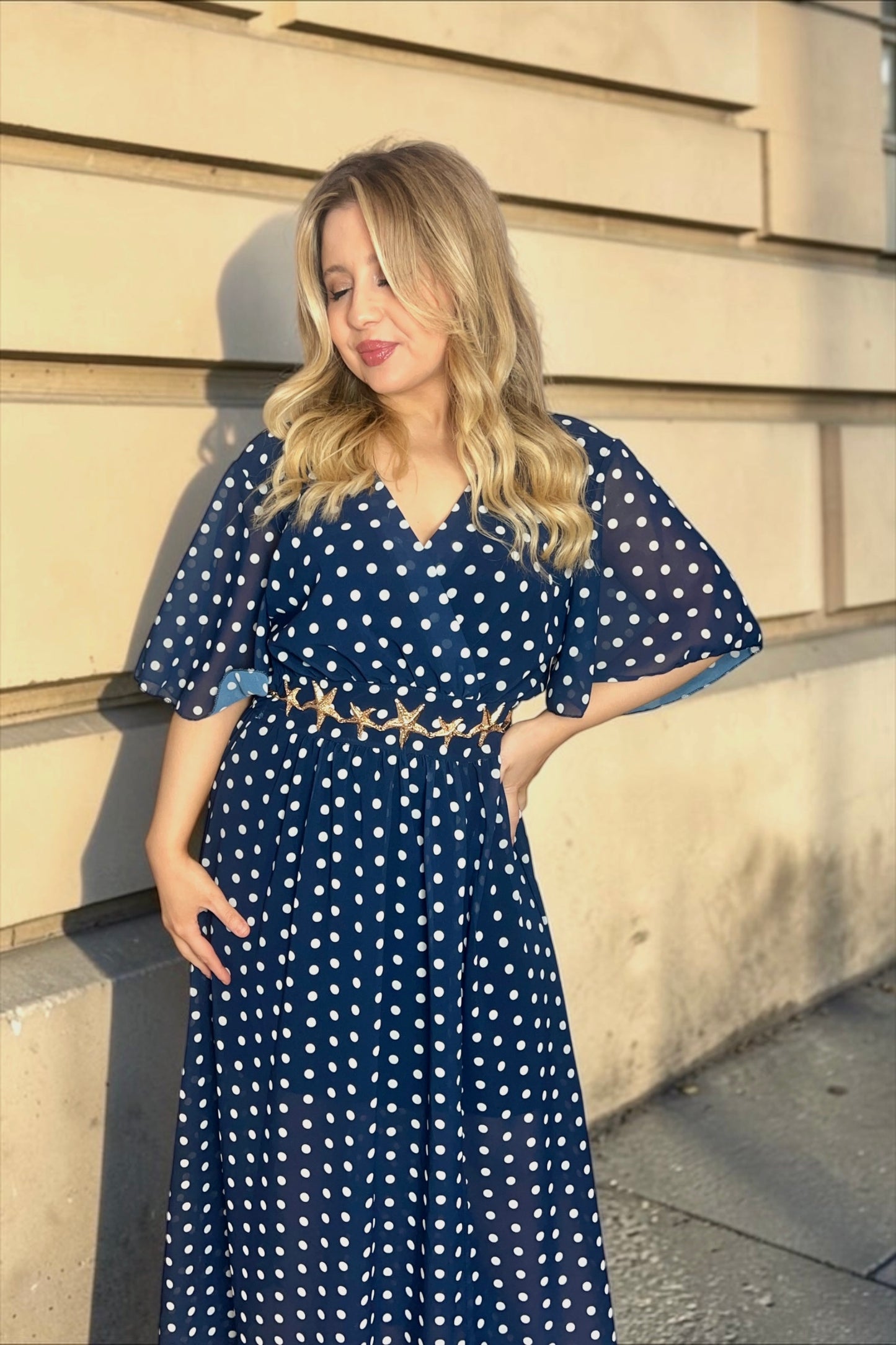 Robe Soline à Pois Bleu Marine
