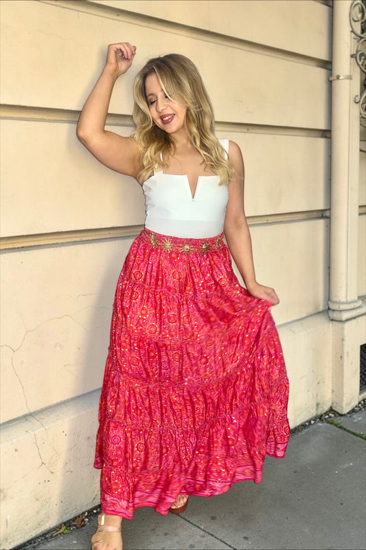 Jupe Longue Bohème Indie Rouge Clair