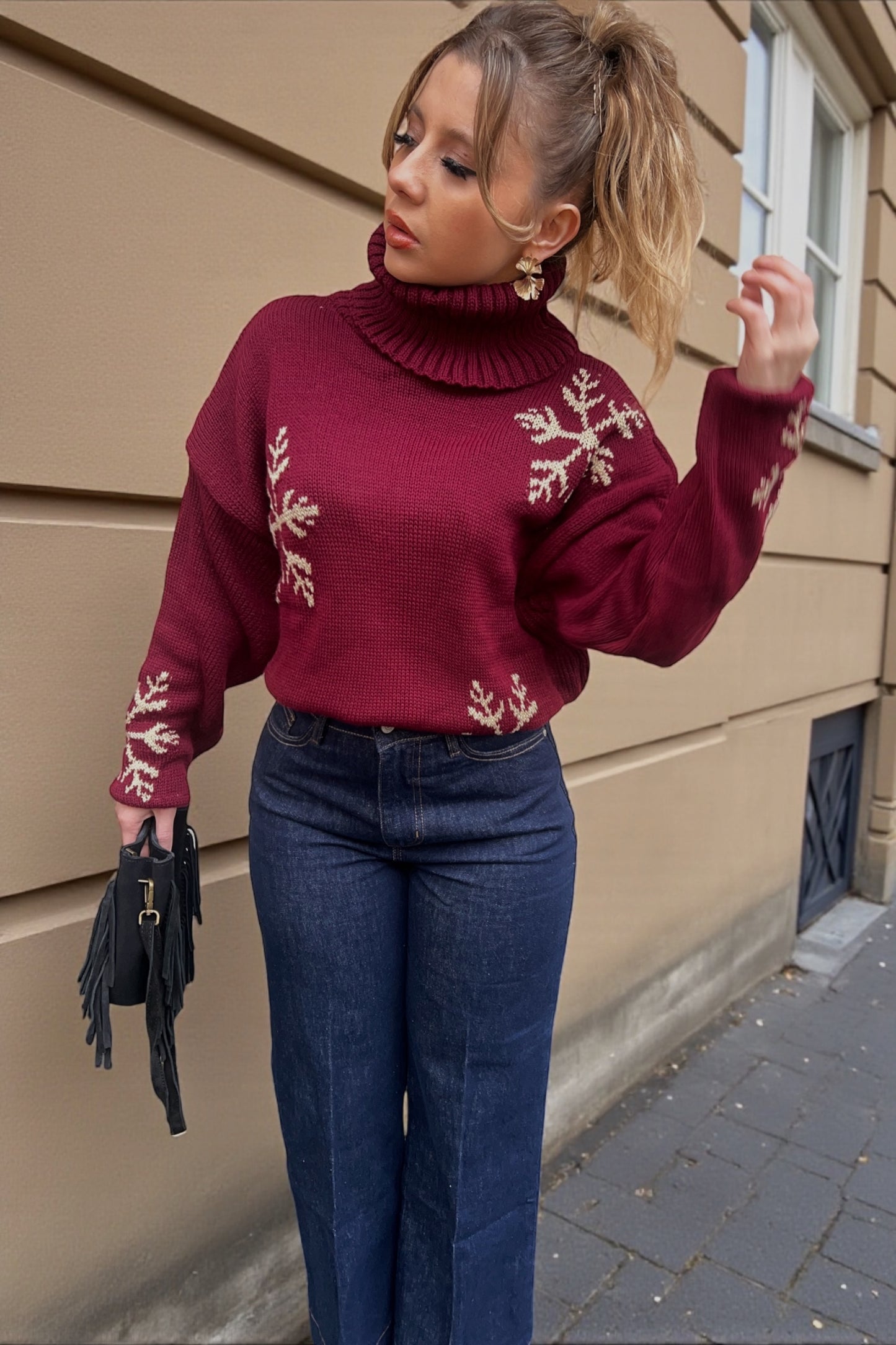 Pull Flocon Bordeaux