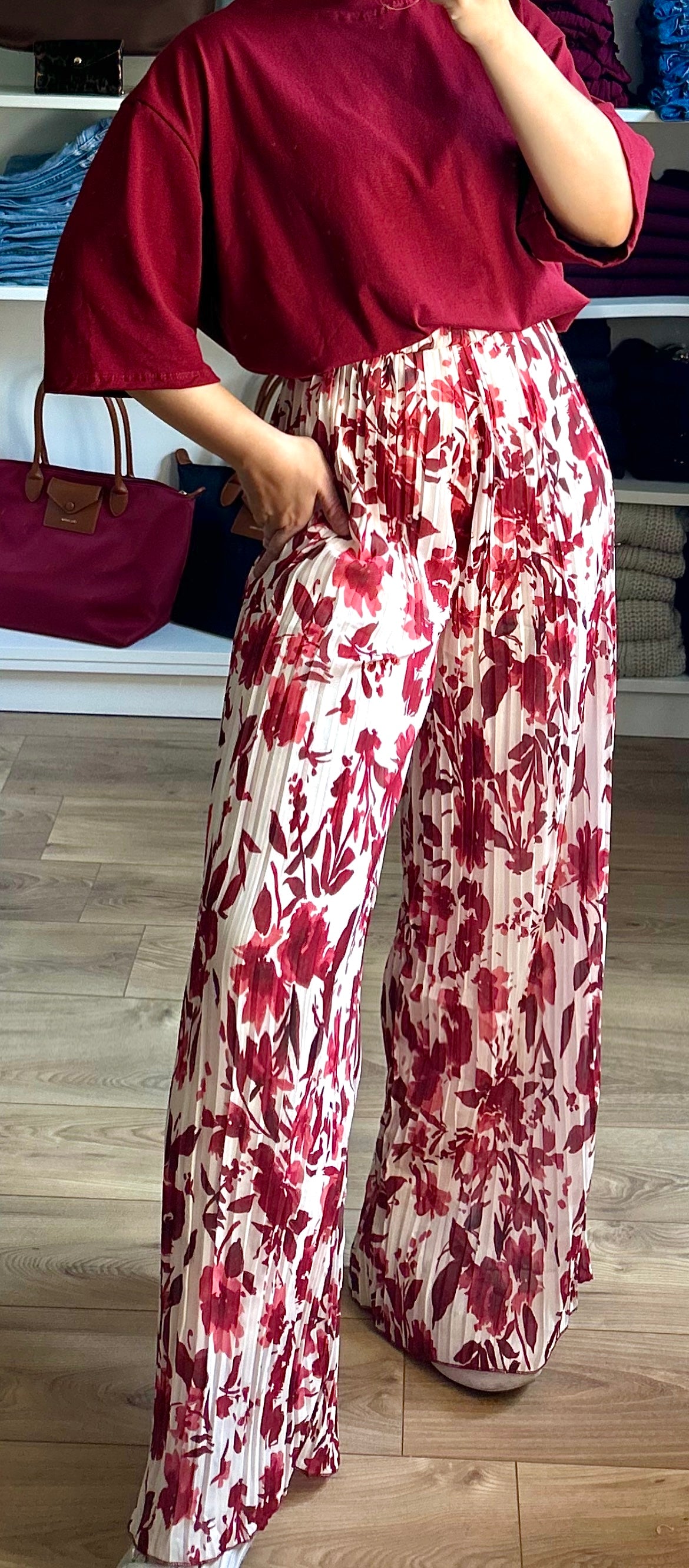 Pantalon Yumi à motifs Bordeaux