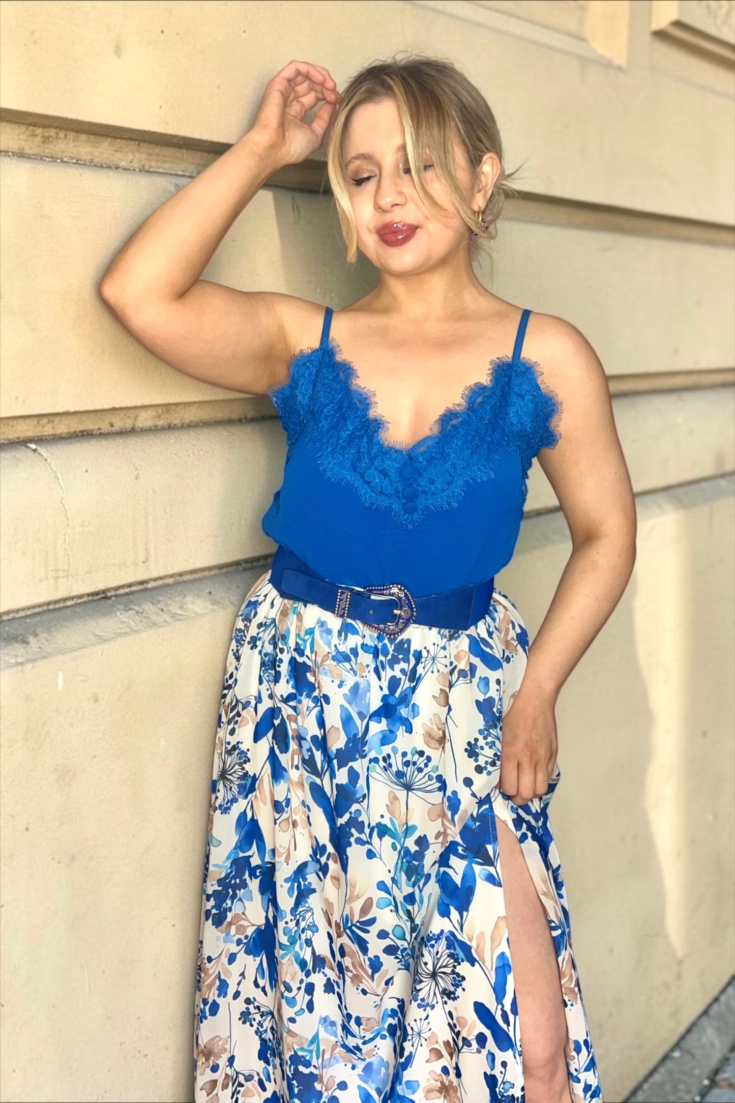 Débardeur Dentelle Mona Bleu Roi