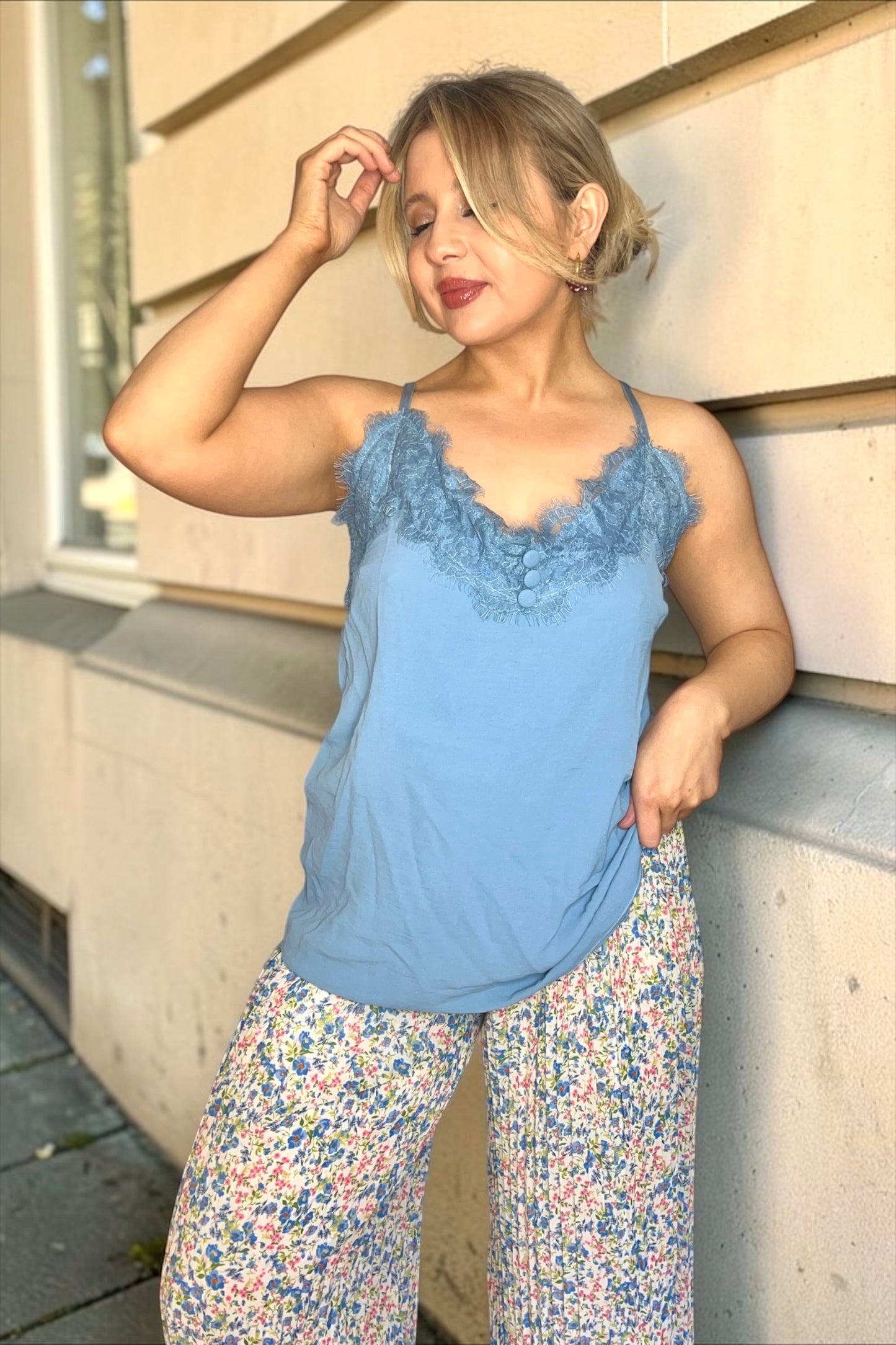 Débardeur Dentelle Mona Bleu Jean