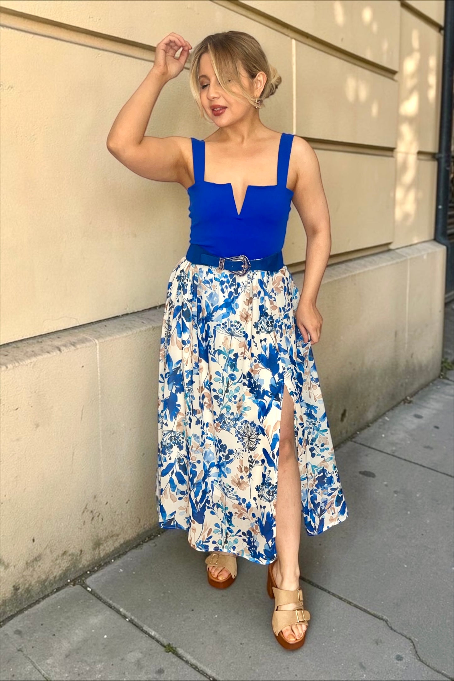 Jupe Longue Kali Fleurs Bleues