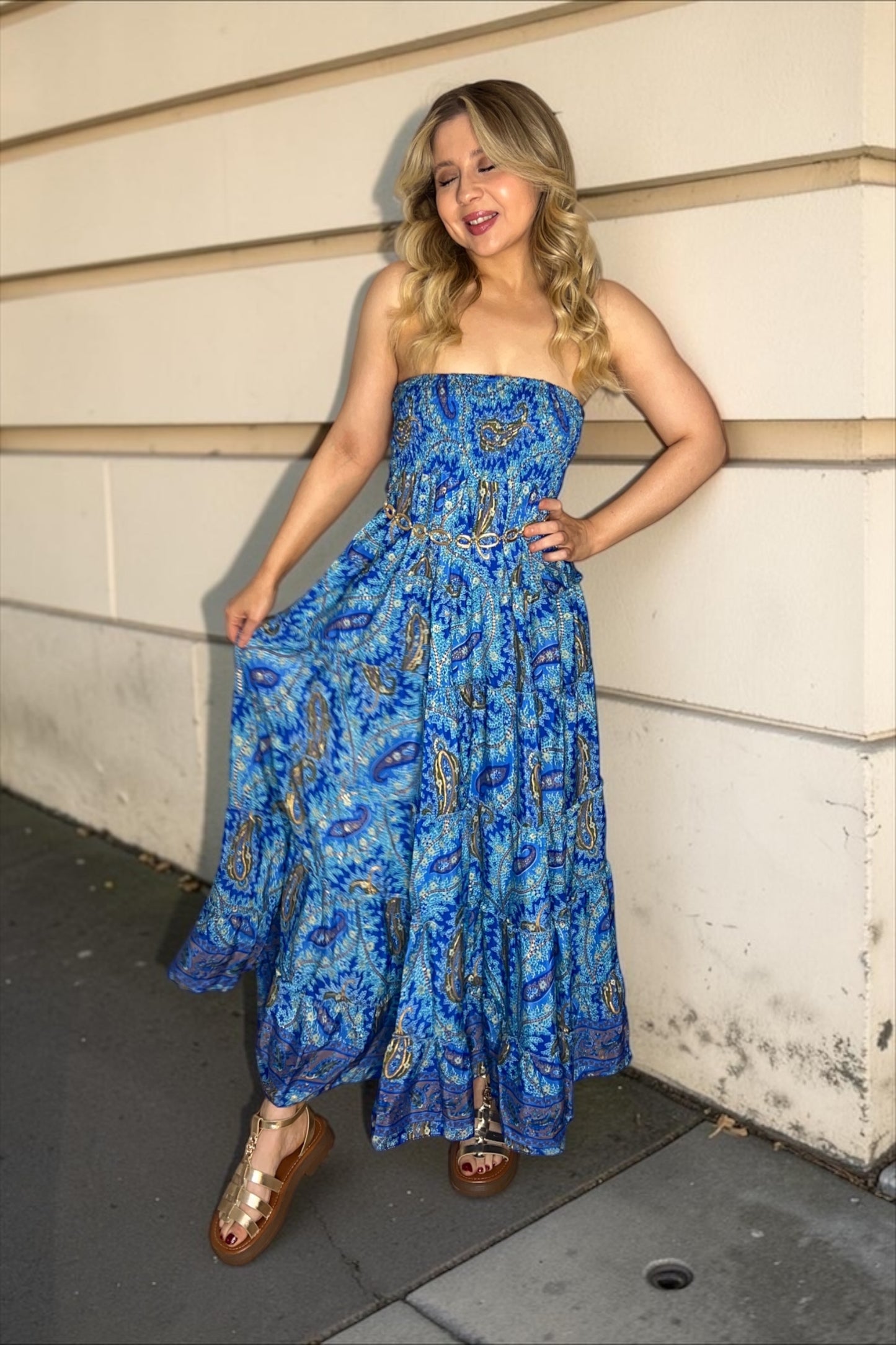Robe/Jupe Longue Bohème Indie Bleu Roi