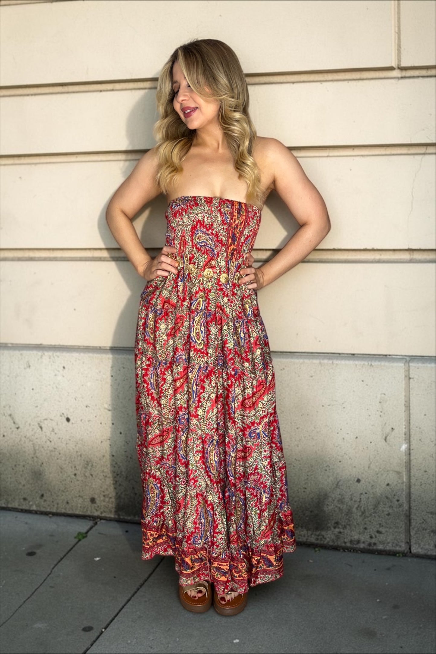 Robe/jupe Longue Bohème Indie Rouge
